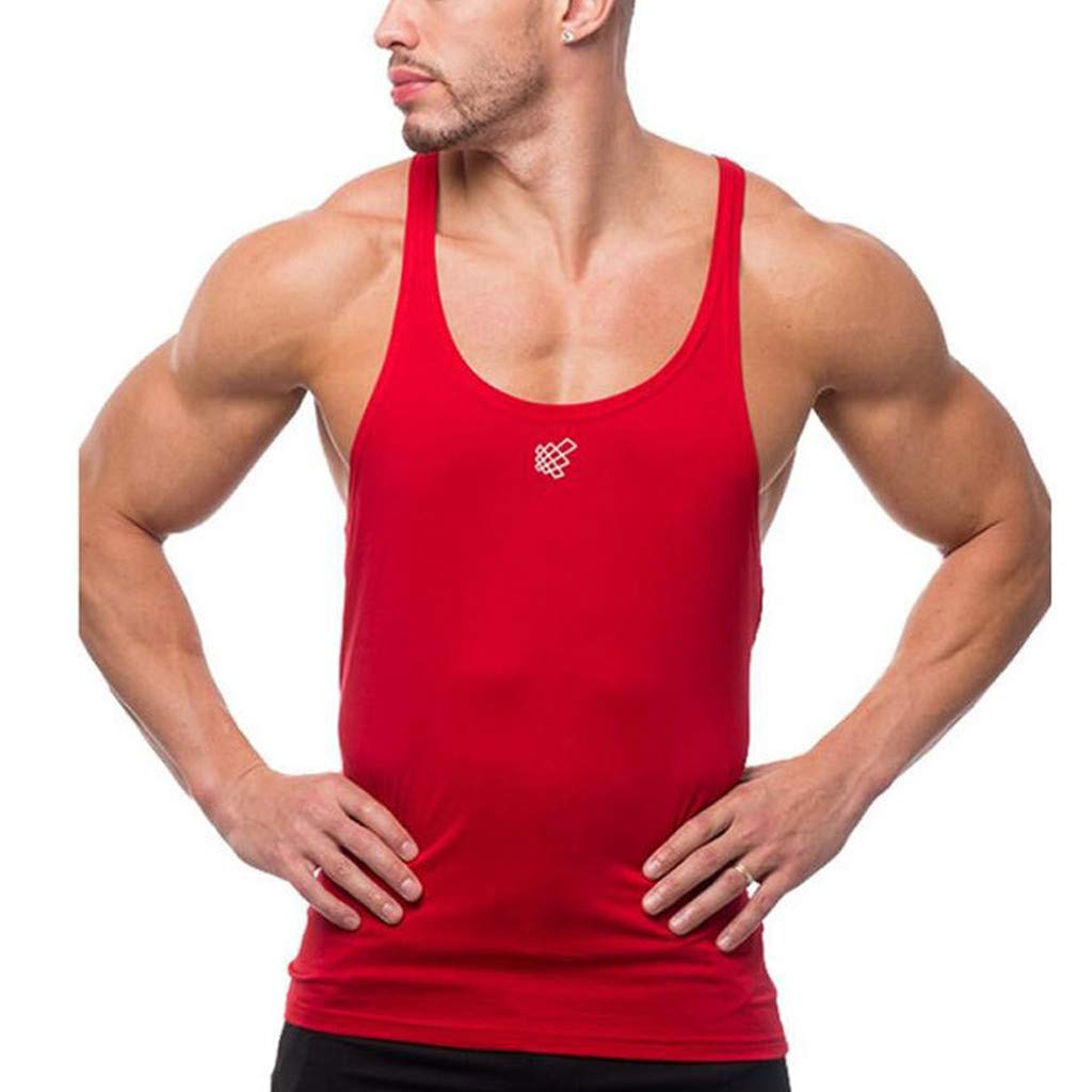 iOPQO Men's Sleeveless Workout Shirt - Bodybuilding Tank Top, Breathable Fitness Vest, Gym & Running Apparel (Red, XXL) | Perfect for Weightlifting, CrossFit & Summer Outdoor Sports