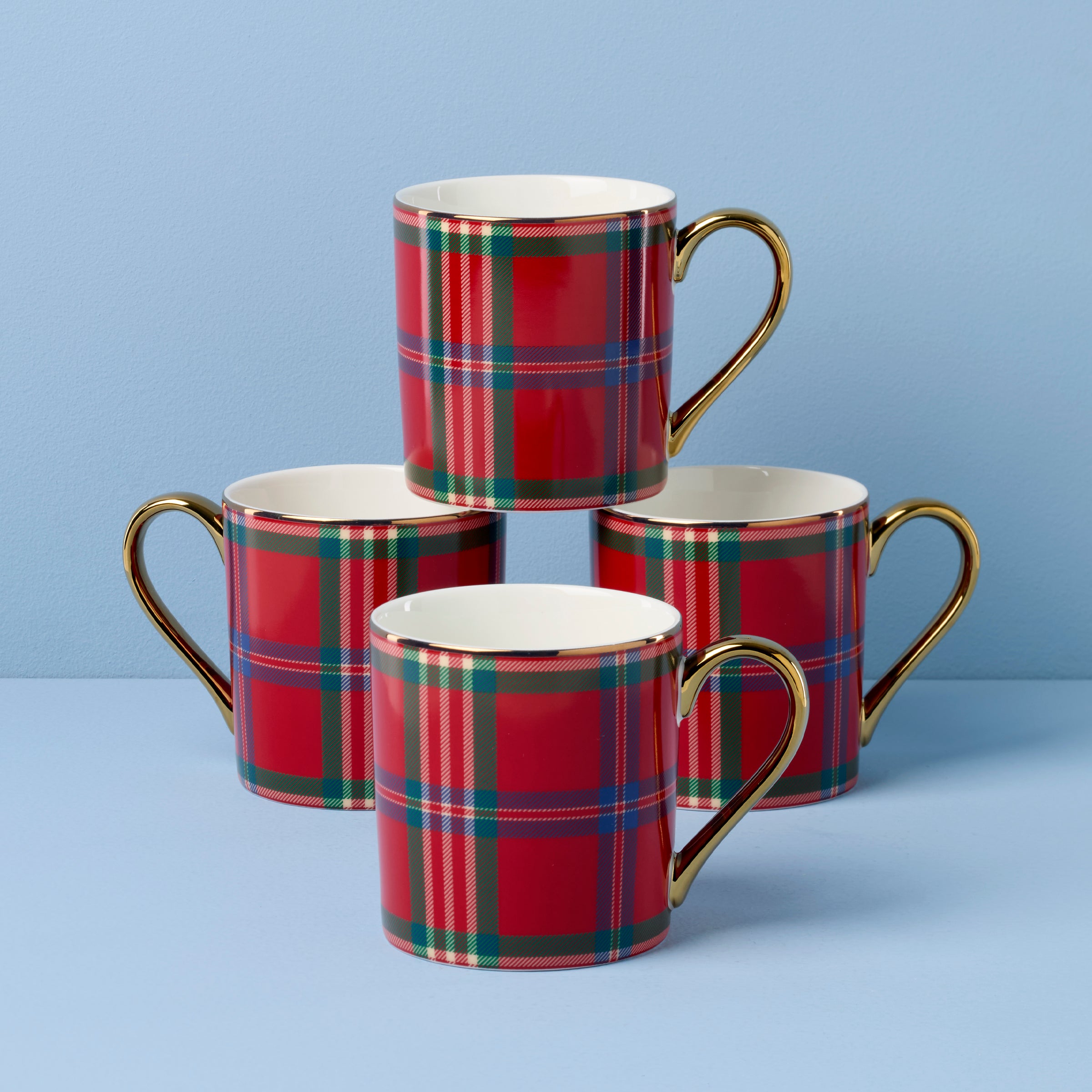 Festive Red Tartan Coffee Mugs Set of 4 - Christmas Holiday Drinkware for Hot Cocoa, Tea & Coffee - Perfect for Winter Gatherings & Cozy Home Decor