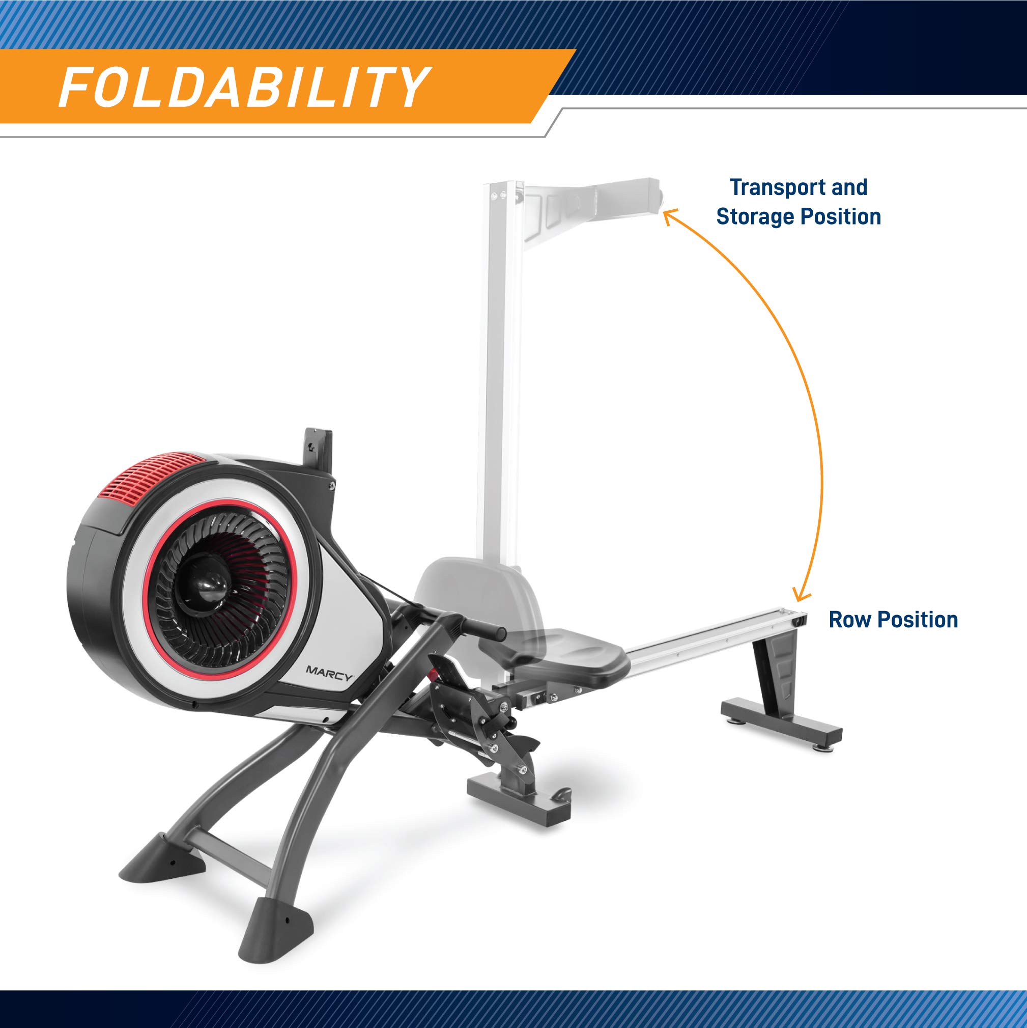 Marcy Air Resistance Rowing Machine with Transport Wheels - Foldable Home Gym Equipment for Full Body Workout | Perfect for Cardio, Strength Training & Small Spaces