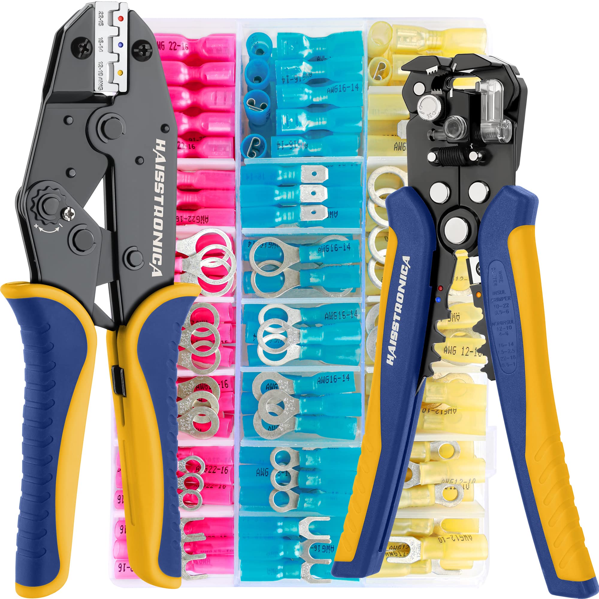 Haisstronica Marine Grade Heat Shrink Wire Connectors Kit - 280PCS AWG 22-10 Crimping Tool Set with Wire Stripper for Boat, RV, Automotive & Electrical Wiring Projects