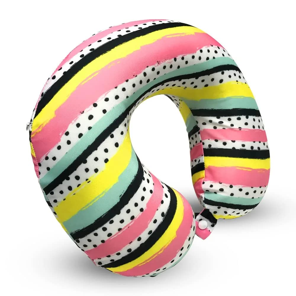 BuenoVida Memory Foam Travel Neck Pillow - Ergonomic Support for Airplane, Car & Office - Washable Cover for Long Flights & Commutes