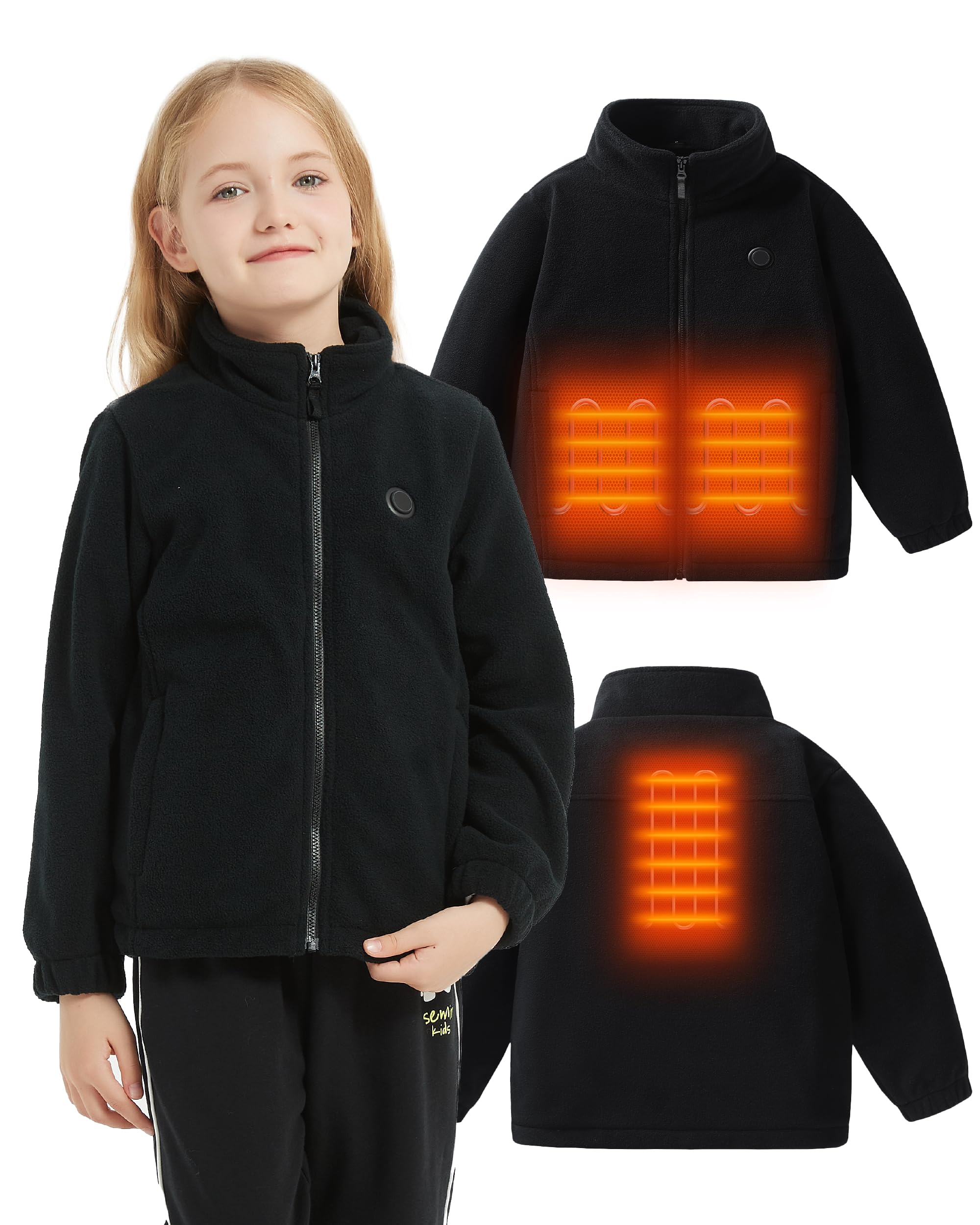 HEWINZE Kids Heated Jacket - Electric Fleece Jacket with 5V Battery Pack for Boys & Girls - Perfect for Winter Outdoor Activities, School, and Sports