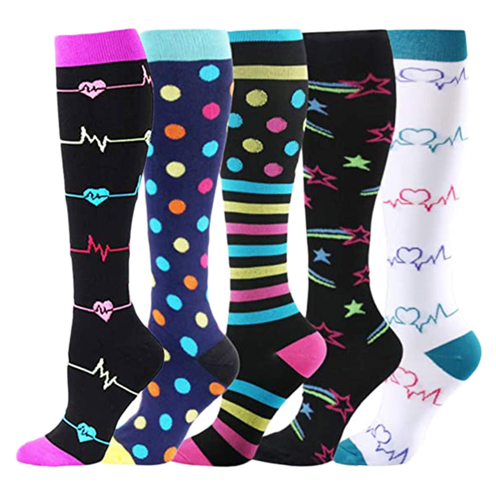 FQZWONG 5 Pairs Unisex Calf Compression Socks for Running, Hiking & Workout - Breathable Sports Socks for Men & Women - Perfect for Gym, Marathon & Daily Active Lifestyle