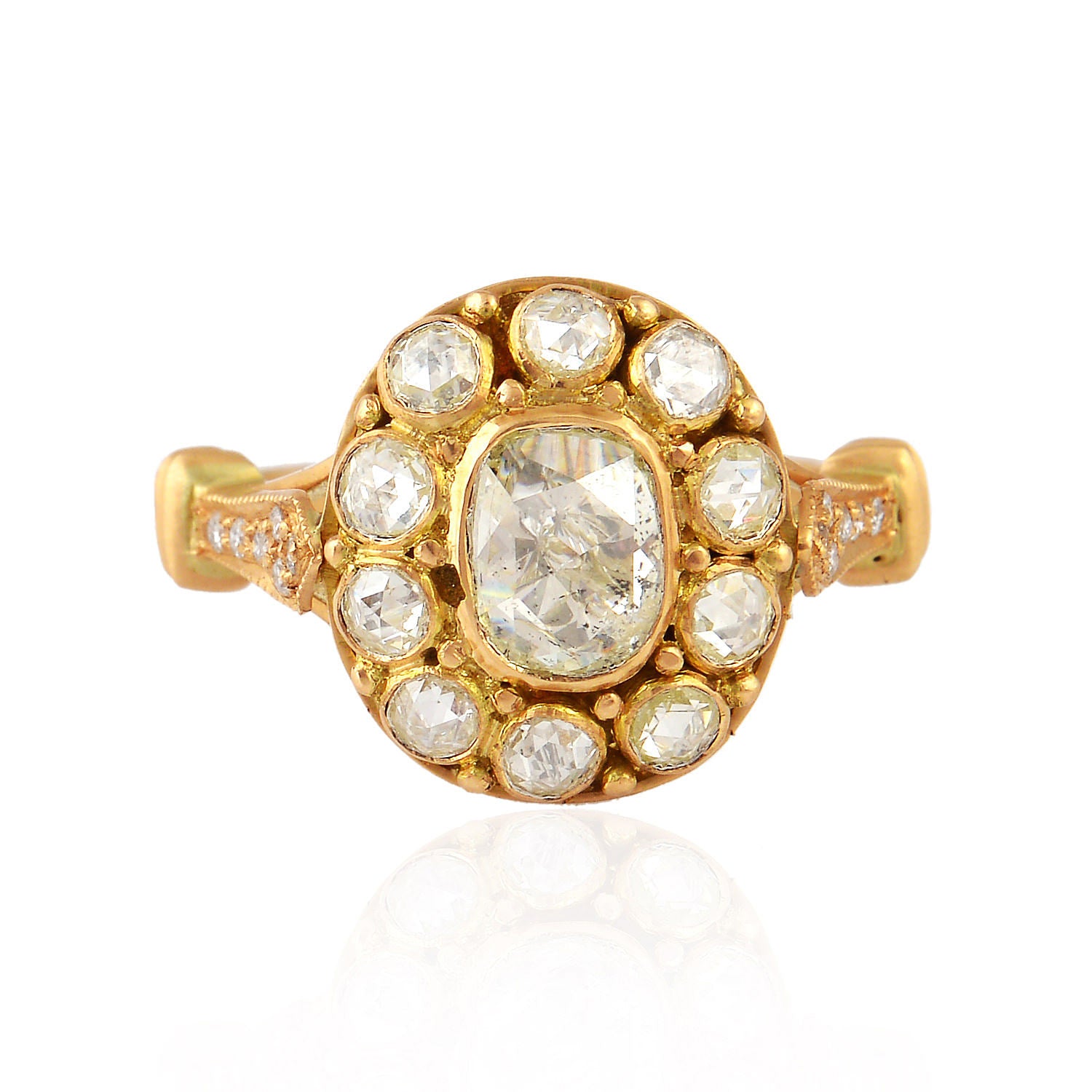 18K Yellow Gold Bezel Set Rose Cut Diamond Engagement Ring - Vintage Wedding Band, Anniversary Gift for Her, Perfect for Proposals & Romantic Occasions