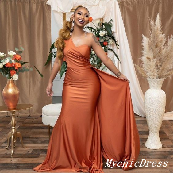 Elegant Orange Bridesmaid Dresses - Stretch Satin Multiway Wedding Guest Dress for Bridal Party, Formal Events & Special Occasions