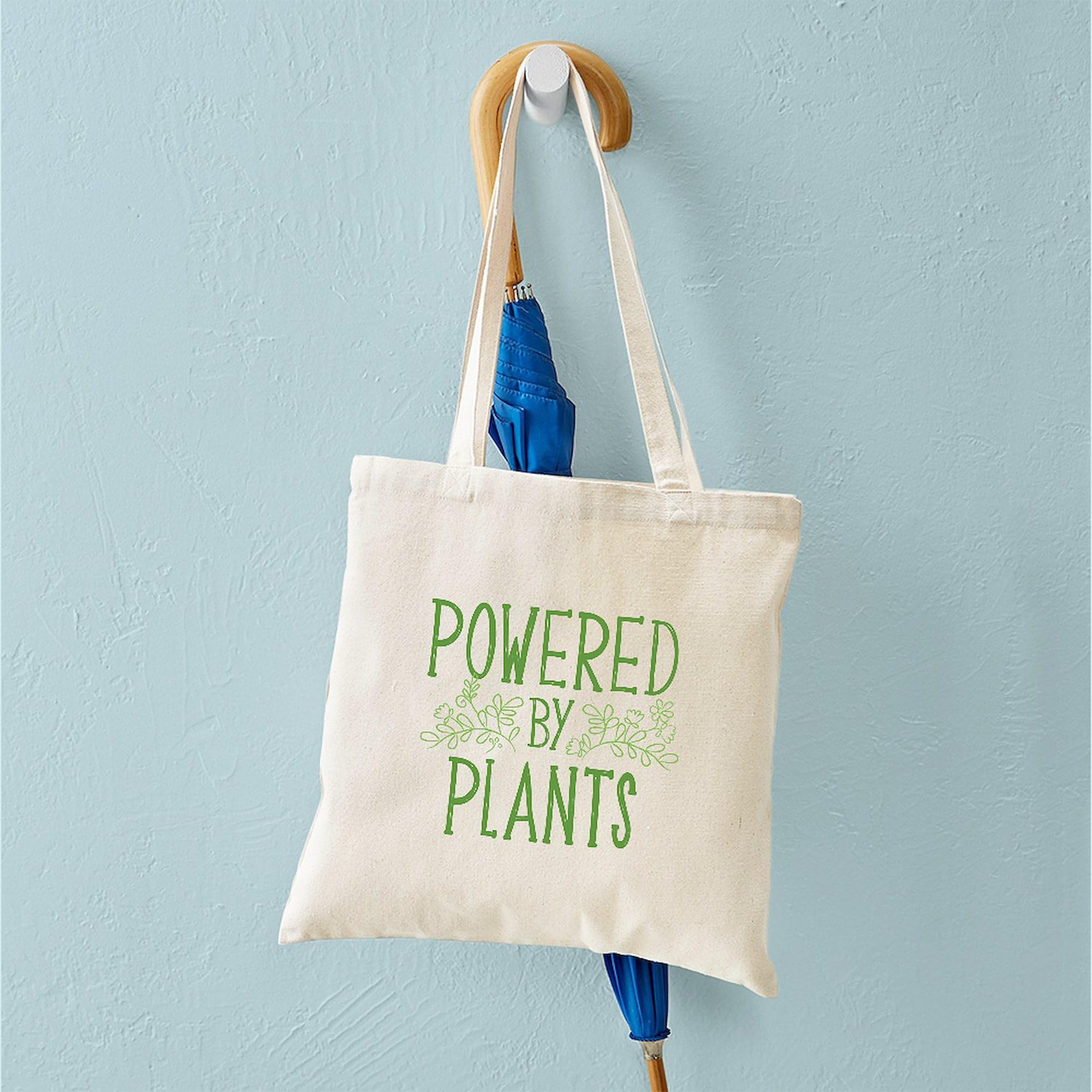 Powered By Plants Natural Canvas Tote Bag - Eco-Friendly Reusable Shopping Bag for Groceries, Beach & Daily Use