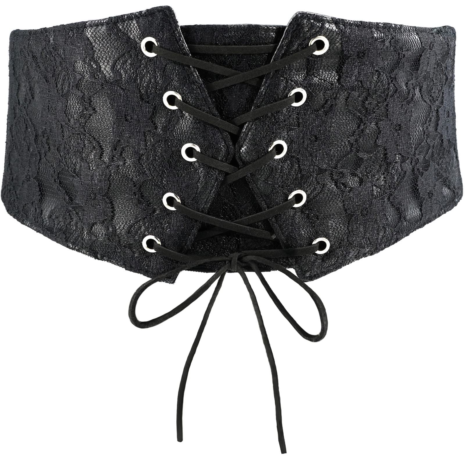 Glamorstar Women's Lace-Up Corset Belt - Genuine Leather Wide Waist Belt with Elastic Ties for Dresses & Outfits | Perfect for Evening Wear, Cosplay & Waist Training