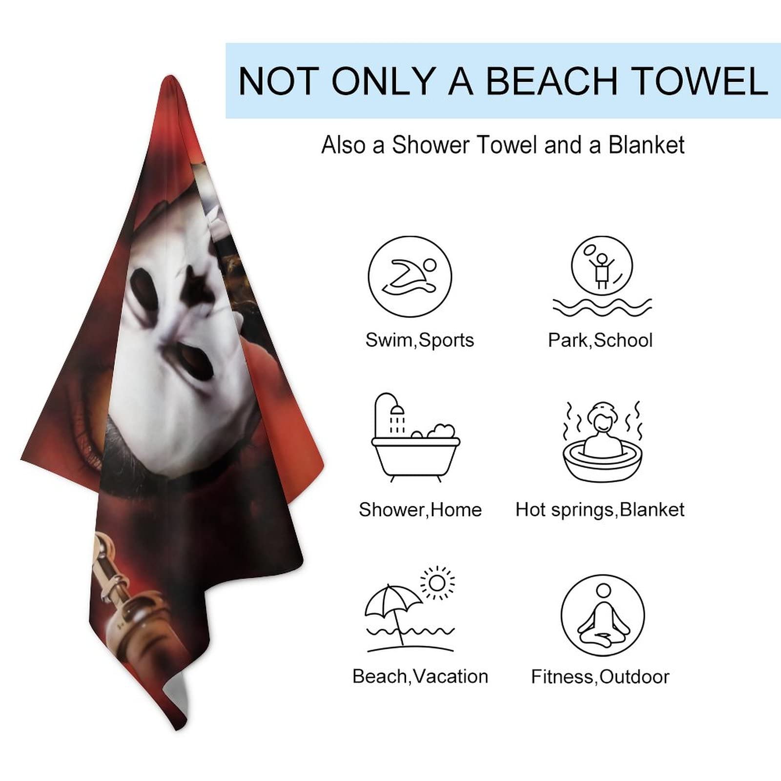 Quick Dry Absorbent Travel Towel - Halloween Michael Myers Design - Lightweight Sand Free Beach & Swim Towel for Pool, Gym, Camping, Travel