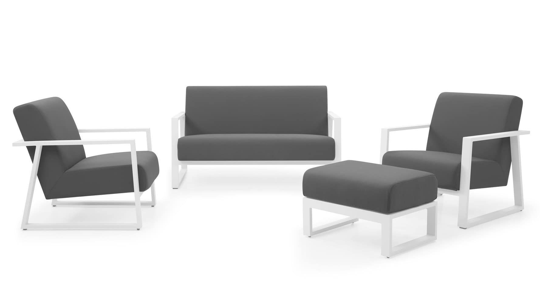 ZURI Modern Elba Outdoor Ottoman with Quick-Dry Cushions & Powder-Coated Aluminum Frame - Weatherproof Patio Furniture for Poolside, Garden & Deck - White/Gray