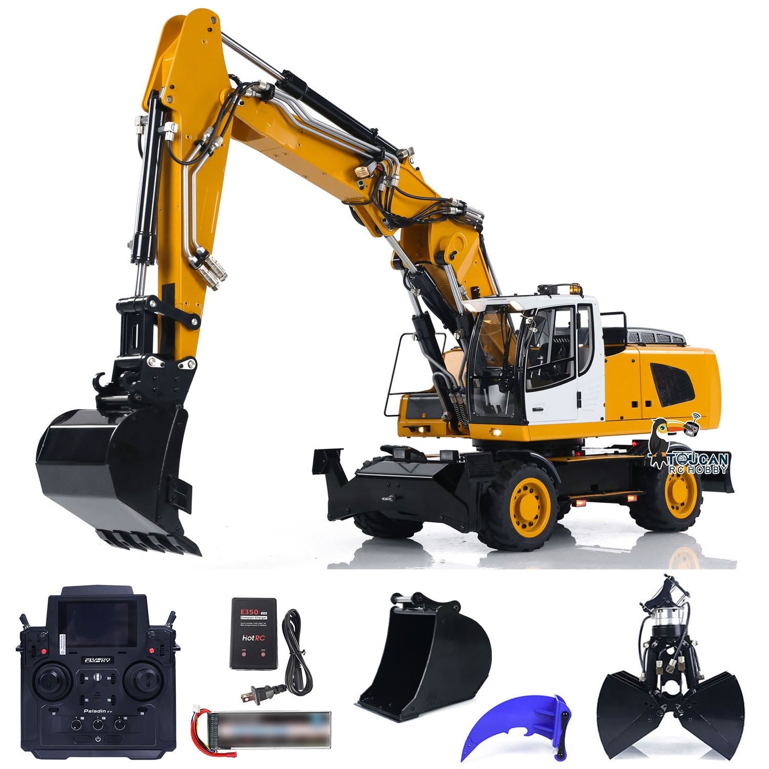 1/14 Scale Wheeled RC Hydraulic Excavator - R946 PL18EV Remote Control Construction Toy with Tiltable Clamshell Bucket & Grabber | Realistic Simulation for Kids & Adults | Perfect for Construction Play, Sandbox Digging & Backyard Excavation Fun