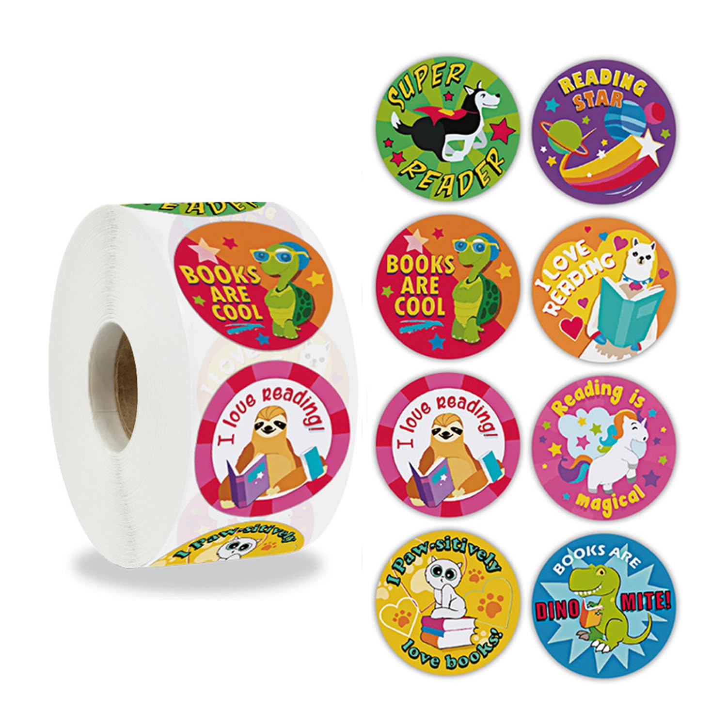 500pcs Kids Reading Stickers - 8 Cute Book Lover Designs for Kindle, 1 Inch Motivational Reward Stickers for Teachers, Students & Women - Perfect for Classroom Incentives, Reading Journals & Book Clubs