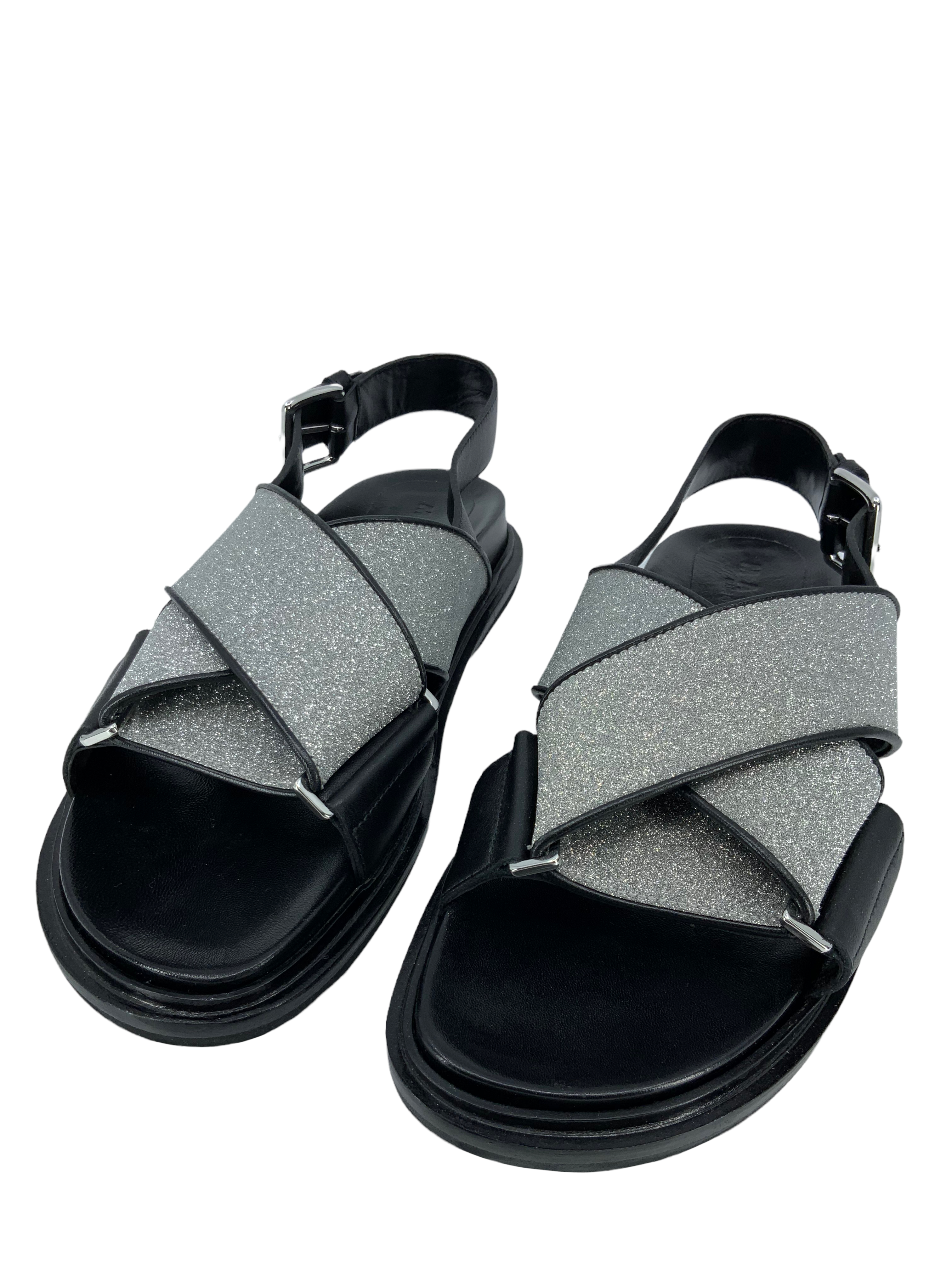 MARNI Women's Leather Glitter Sandals Size 9 - Comfortable & Stylish Summer Shoes for Beach, Party & Casual Wear