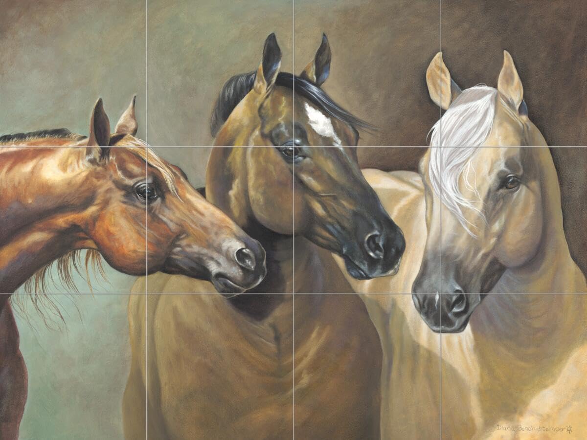 Hand-Painted Ceramic Backsplash Tile Mural - Beautiful Blonde Horse Design for Kitchen & Bathroom Decor - Perfect for Farmhouse, Rustic, or Equestrian-Themed Interiors
