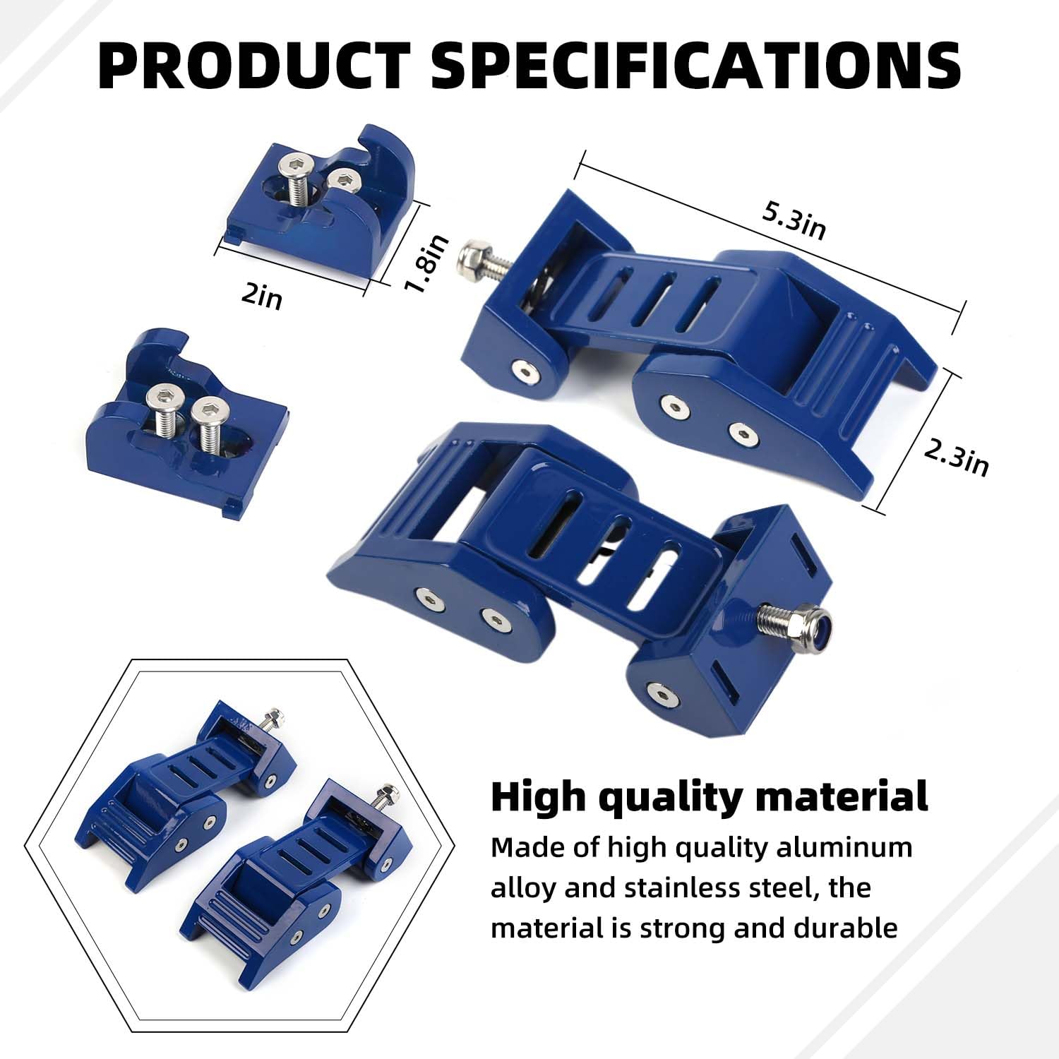 Stainless Steel Hood Latch Kit for 2007-2018 Jeep Wrangler JK/JKU & 2018-2025 JL/JLU/Gladiator JT - Durable Blue Exterior Accessories | Off-Road Protection & Enhanced Security