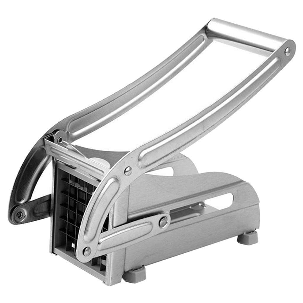 Premium Stainless Steel French Fry Cutter & Vegetable Slicer - 2 Interchangeable Blades with Non-Slip Base - Perfect for Potatoes, Carrots & Air Fryer Meal Prep - Ideal for Home Kitchen, Restaurants & Fast Food Shops