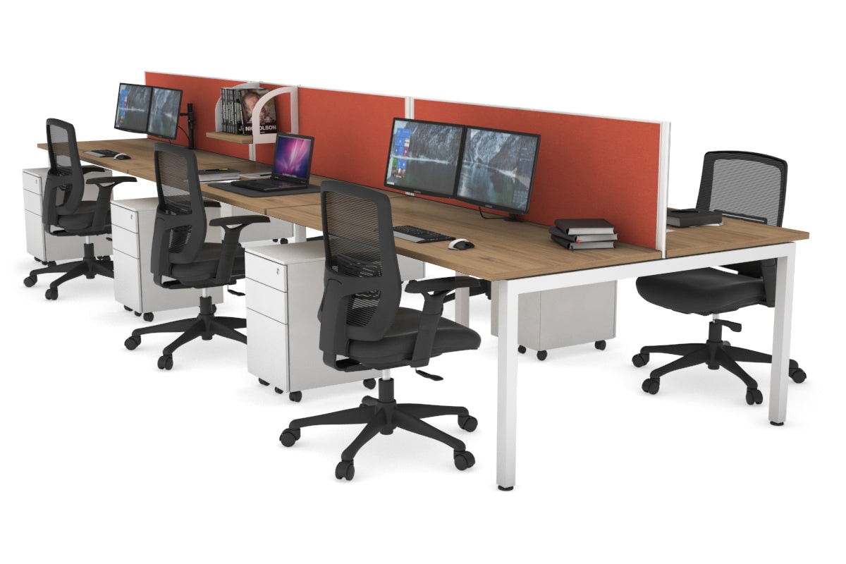 Quadro Square Legs 6 Person Office Workstation - 1800L x 700W Modular Desk System for Collaborative Workspaces, Home Offices & Coworking Spaces