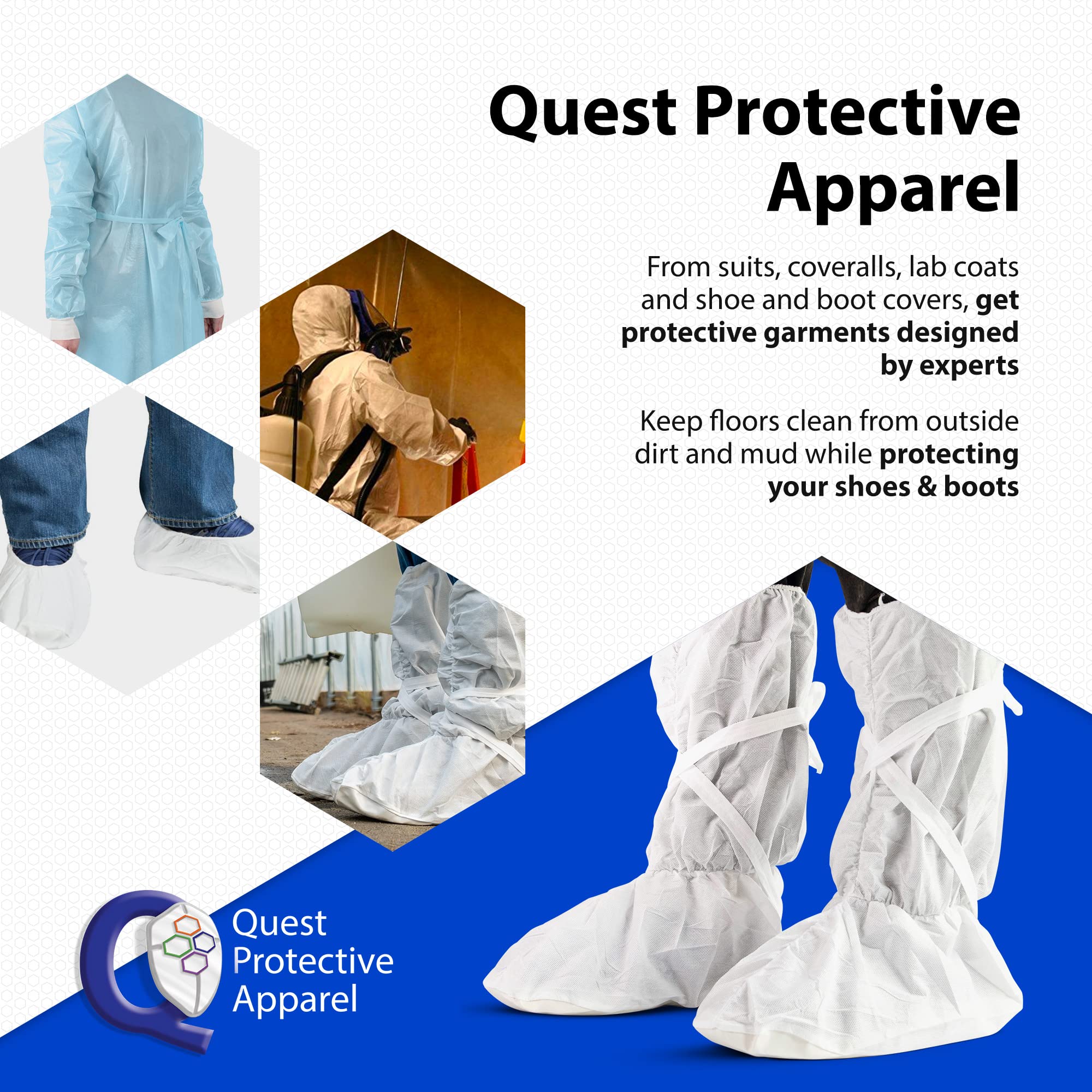 **Quest Disposable Shoe Covers - Non-Slip Indoor Boot Covers for Shoes & Boots with Secure Straps - Large Pack of 25 Pairs - Ideal for Hospitals, Clean Rooms & Home Use**