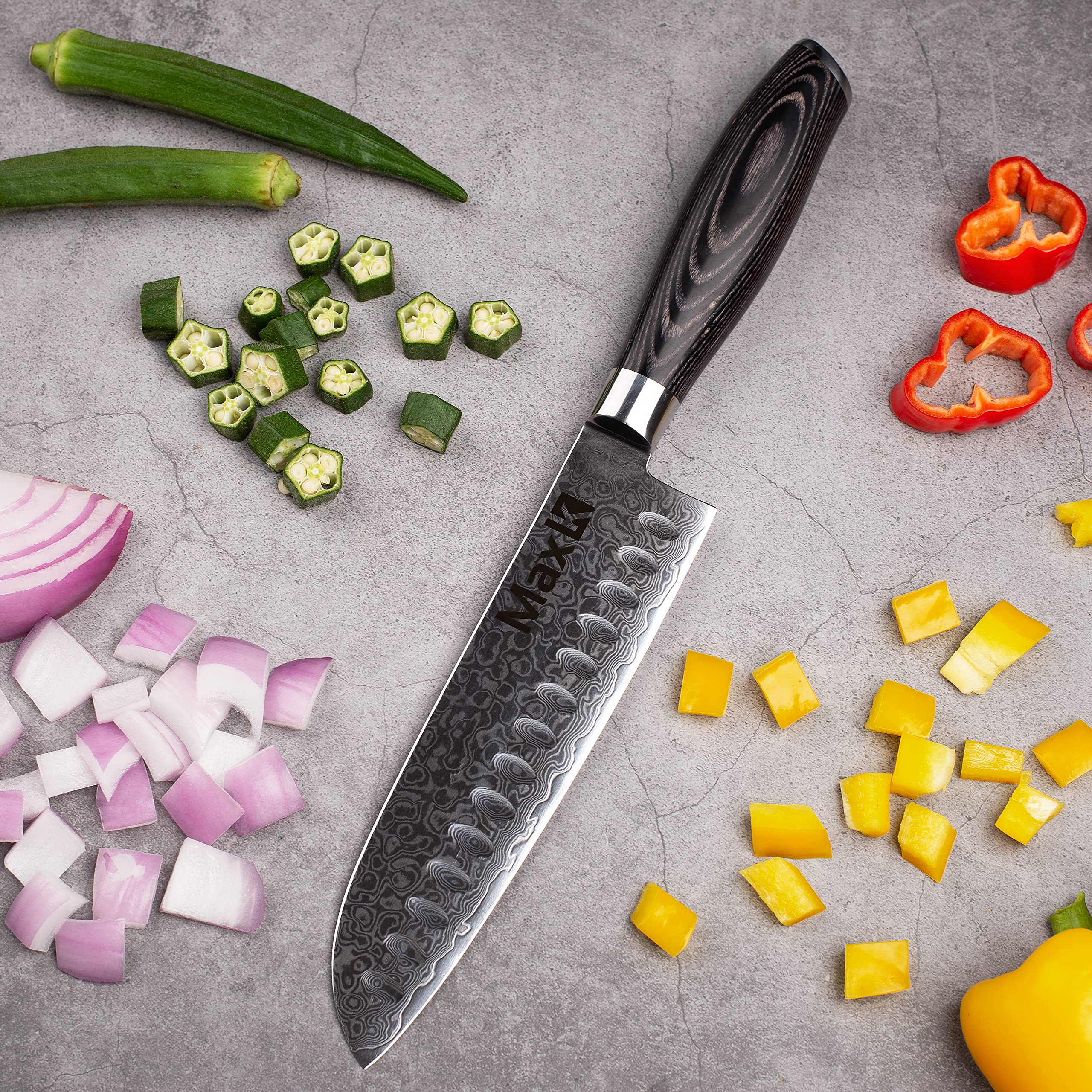 Premium 6-Piece Knife Set with Pakka Wood Handle & Free Knife Stand - Ultra Sharp 67-Layer Forged Steel Blades for Professional Chefs - Perfect for Slicing Meat, Dicing Vegetables, Chopping Fruits - Ideal for Home Kitchens, Restaurants & Culinary Gifts