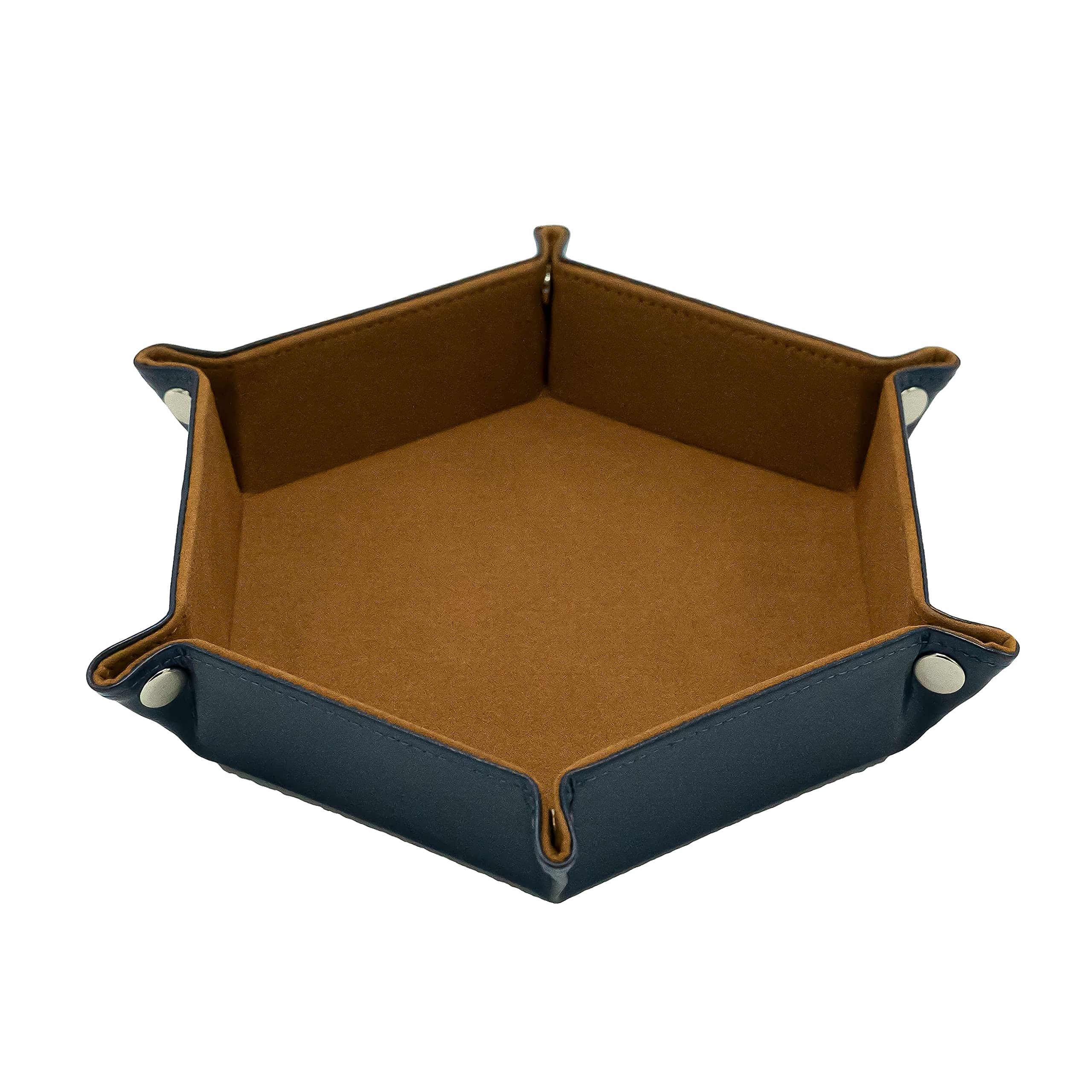 Premium PU Leather Dice Tray - Hexagonal Collapsible Orange Dice Rolling Tray for DND, Dungeons & Dragons, Pathfinder RPG Games | Portable Tabletop Gaming Accessory for Role Playing & Board Game Nights