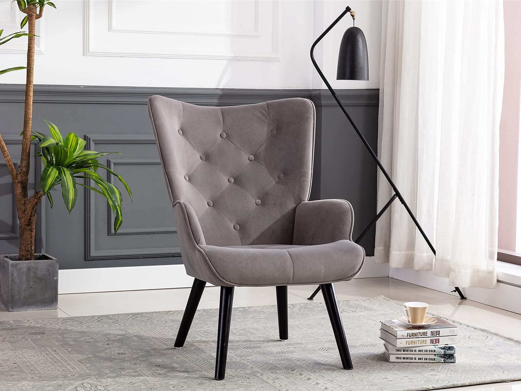 Modern Velvet Accent Chair - High Back Comfy Lounge Chair for Living Room & Bedroom - Upholstered Compact Leisure Side Chair - Perfect for Reading Nook, Office or Small Space Decor