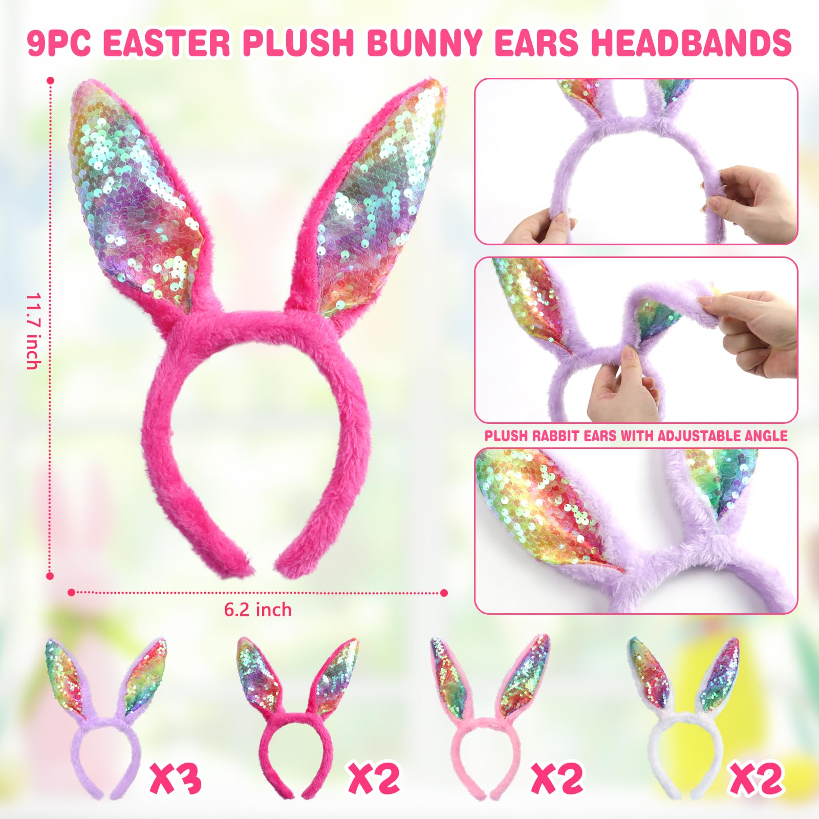 Halovin 18PCS Easter Bunny Headbands & Glasses Set - Cute Rabbit Ears & Chick Egg Hair Accessories for Kids & Adults - Perfect for Easter Party Decorations, Photo Booth Props & Spring Festival Celebrations