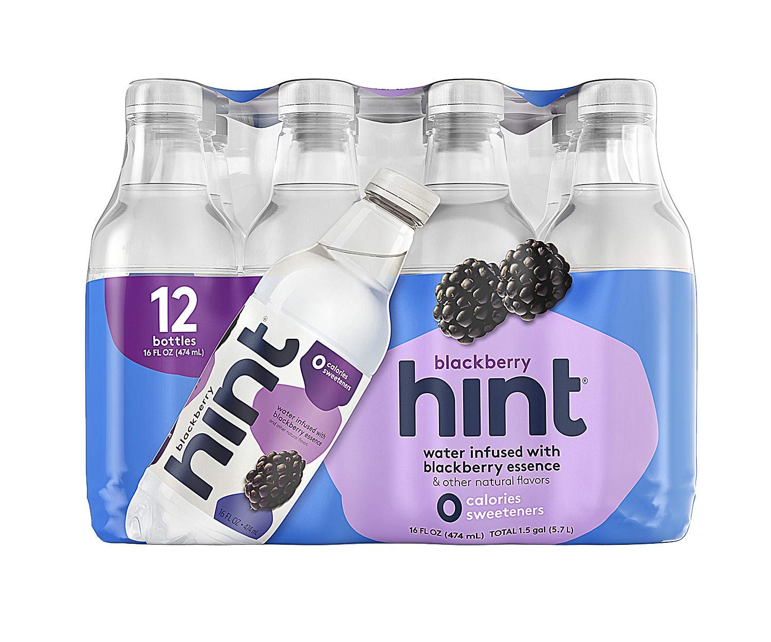 Hint Water Variety Pack - 12 Blackberry & 12 Cherry Flavored Water (24 Pack) | Zero Calories, No Sugar, No Artificial Sweeteners | 16oz Bottles | Perfect for Hydration at Work, Gym or Outdoor Activities