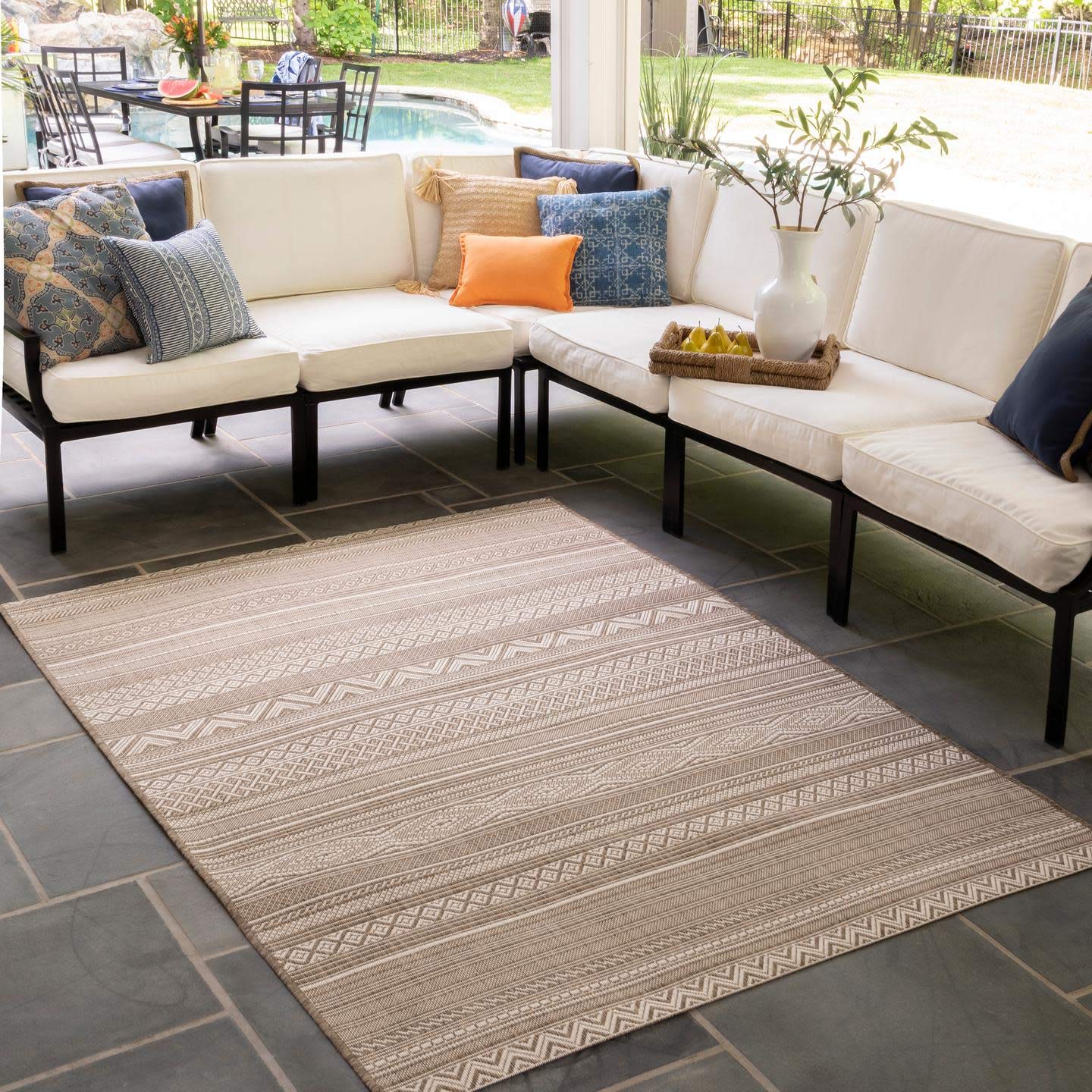 nuLOOM 6' x 9' Outdoor Performance Area Rug - OEKO-TEX Certified, Weather Resistant & High Traffic Rug for Patio, Balcony, Deck & Backyard - Erlinda Beige - Perfect for Outdoor Entertaining & Durable All-Weather Use