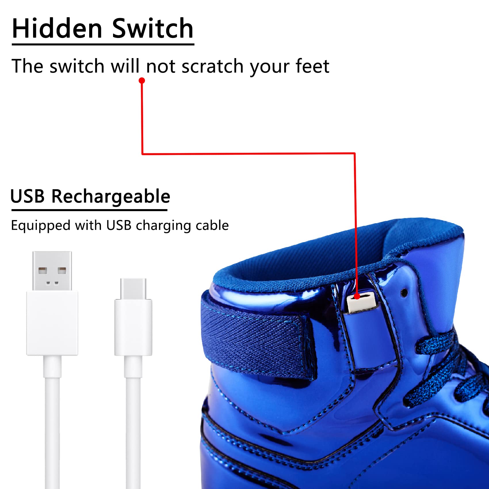 DIYJTS Unisex LED Light Up Shoes - High Top USB Rechargeable Glowing Sneakers for Men, Women & Teens | Night Running, Rave Parties, Halloween Costumes & Fashion Statement