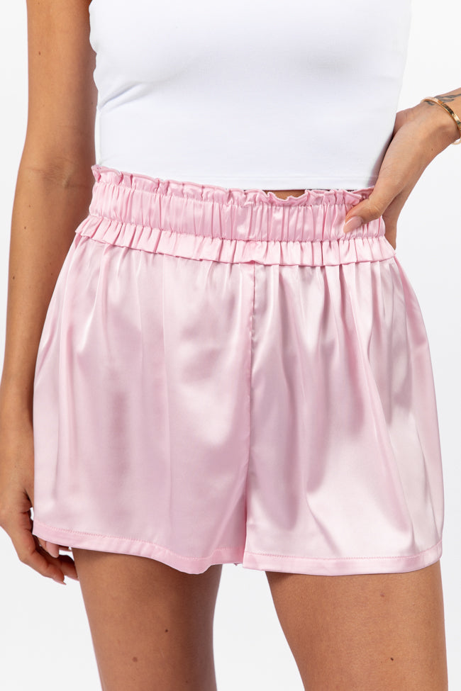 Early Riser Pale Pink Satin Pajama Shorts for Women - Soft & Comfortable Sleepwear - Perfect for Lounging, Sleepovers & Summer Nights