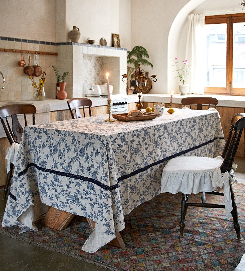 Extra Large Vintage Rectangle Tablecloth - Rustic Farmhouse Dining Table Cover with French Floral Pattern for Kitchen, Round or Rectangular Tables | Perfect for Dinner Parties, Holiday Gatherings & Everyday Use