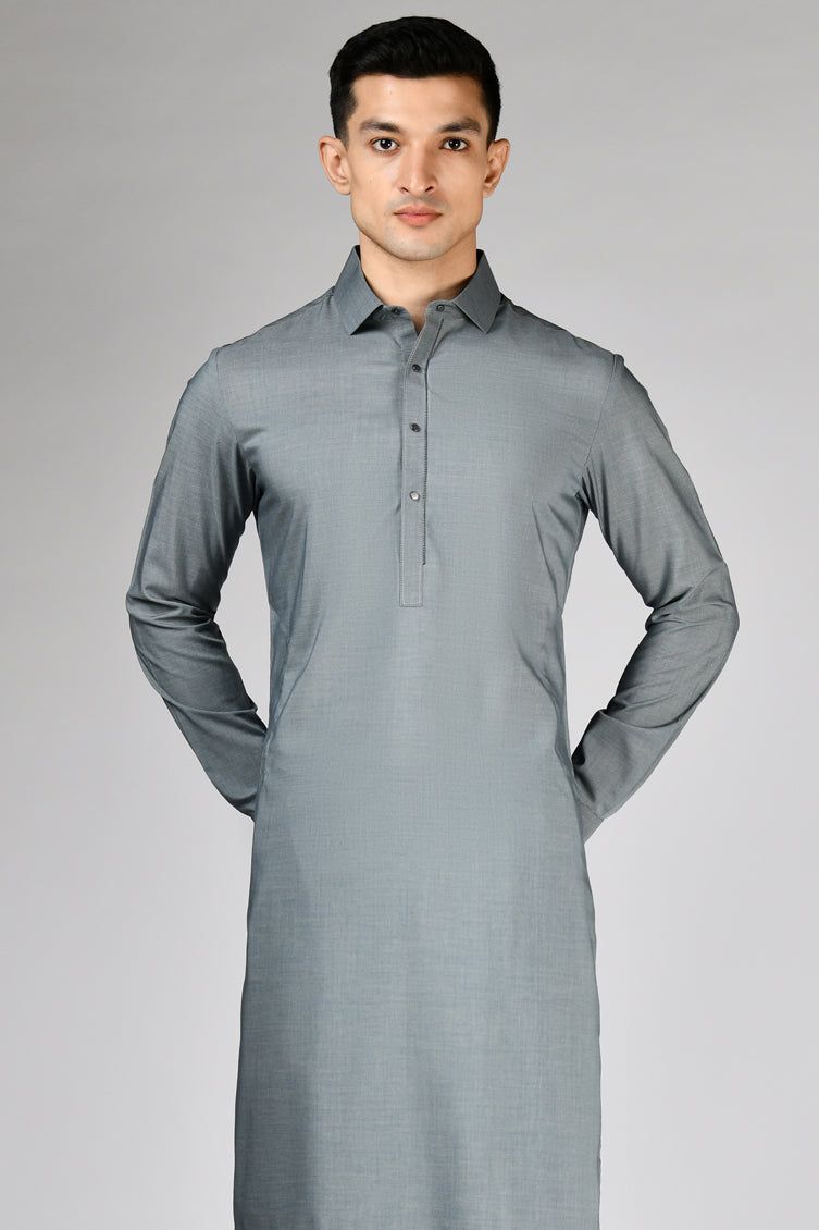 Blended Grey Kurta Trouser by J. Junaid Jamshed | Premium Cotton Blend Ethnic Wear for Men | Perfect for Eid, Weddings & Cultural Events