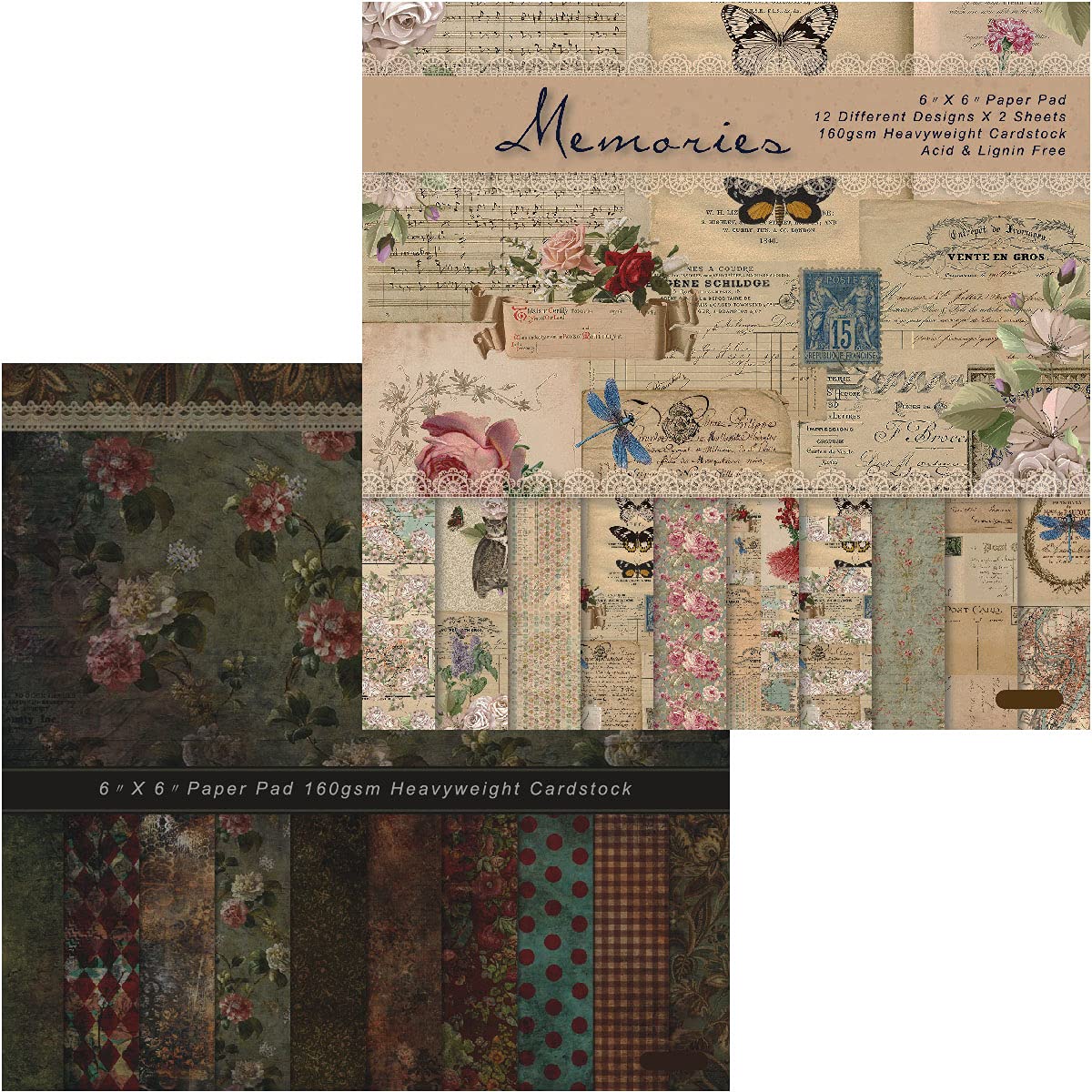 Vintage Scrapbooking Paper Pad 6x6 Inches - 48 Sheets Decorative Origami Paper, Patterned Cardstock for DIY Crafts, Journaling, Gift Wrapping & Photo Albums - Perfect for Card Making, Scrapbook Projects & Home Decor (Style 3)