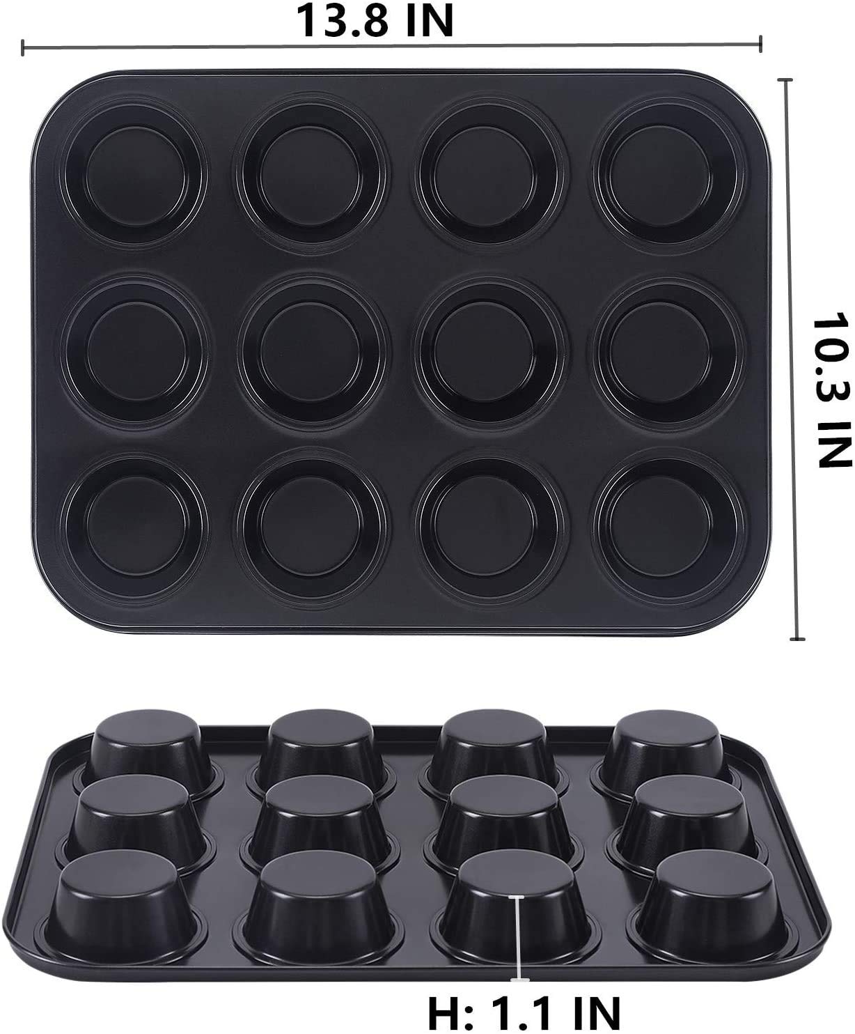 NF 12-Cavity Non-Stick Muffin & Cupcake Pan - Premium Carbon Steel Baking Tray for Muffins, Cupcakes, Brownies & Mini Pies - Oven-Safe Bakeware for Home Bakers & Professional Kitchens - Perfect for Parties, Holidays & Everyday Baking