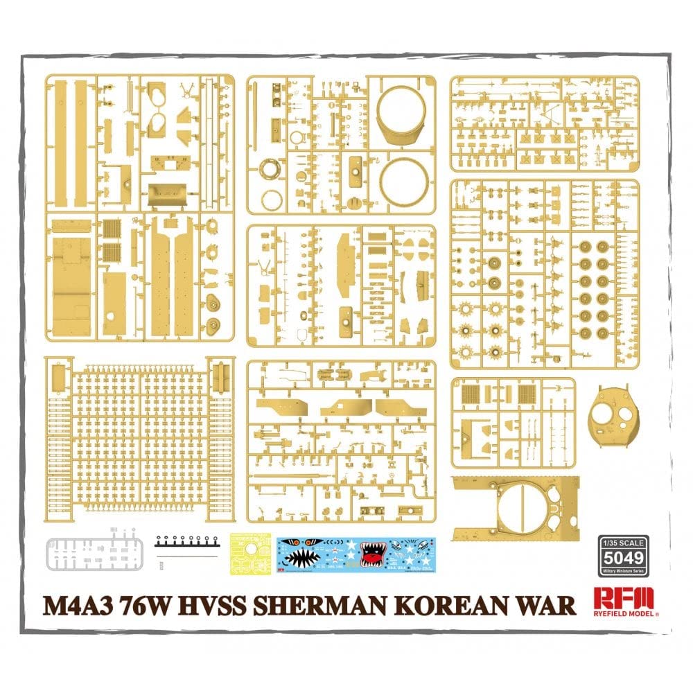 Rye Field Model 1/35 Scale Char M4A3 76W HVSS Sherman Tank - Korean War Military Vehicle Kit for Model Builders & Collectors | Perfect for Dioramas, Historical Displays & Wargaming Scenes