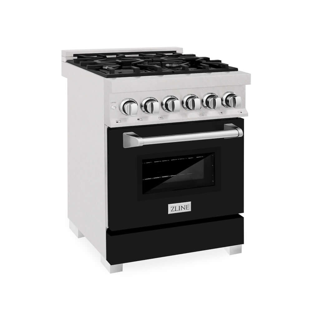 ZLINE 24 Inch 2.8 Cu. Ft. Dual Fuel Range with 4 Burner Gas Cooktop & Electric Convection Oven - Satin Stainless Steel with Black Matte Door (RAS BLM 24) | Professional Kitchen Appliance for Home Chefs & Cooking Enthusiasts