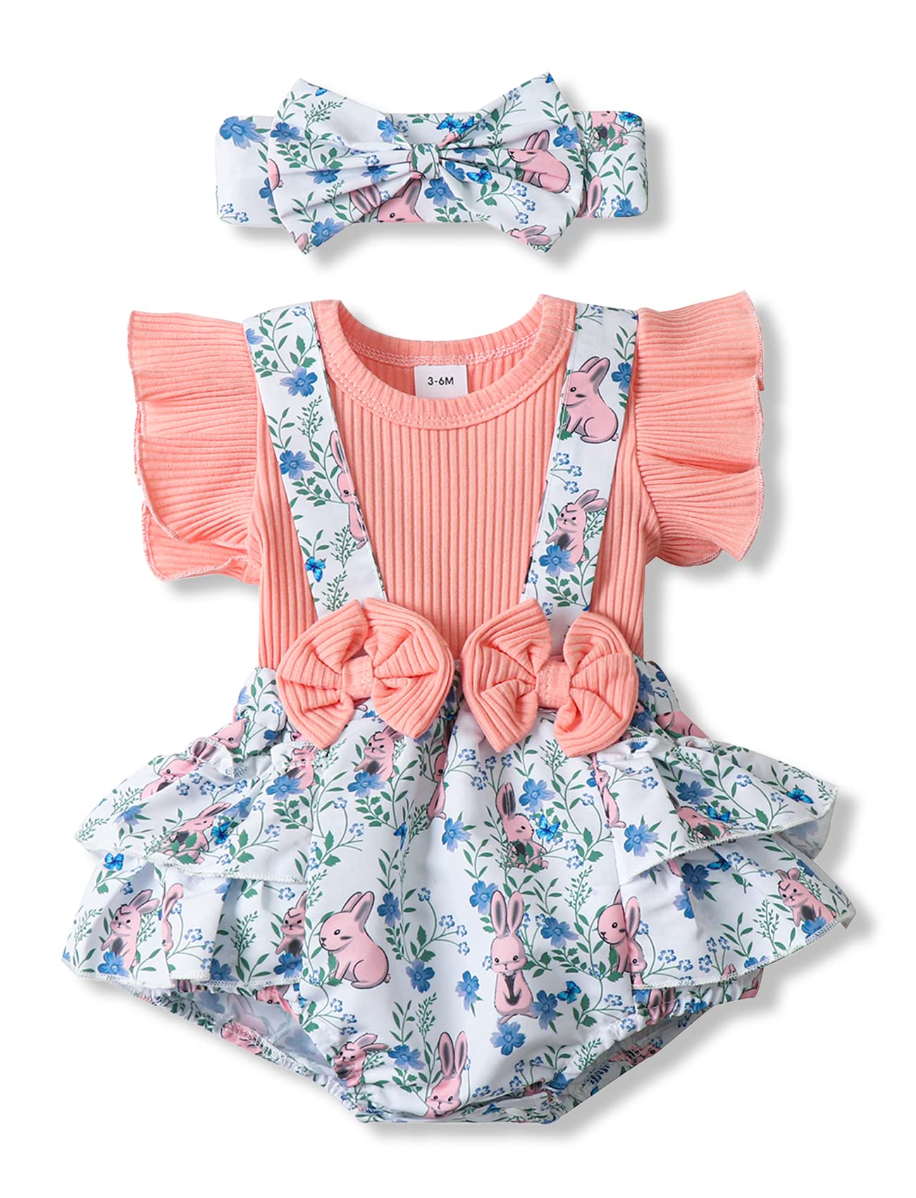 Newborn Baby Girl Summer Romper - Ruffle Sleeve Onesie Jumpsuit with Matching Headband | Soft Cotton Infant Bodysuit for 0-3 Months | Perfect for Photoshoots, Birthday Parties & Daily Outfits