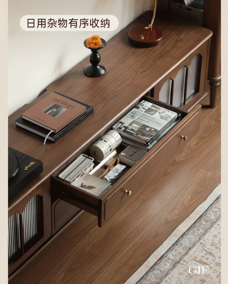 Solid Black Walnut Wood Retro TV Stand - Vintage American Style TV Cabinet for Living Room, Bedroom & Home Theater