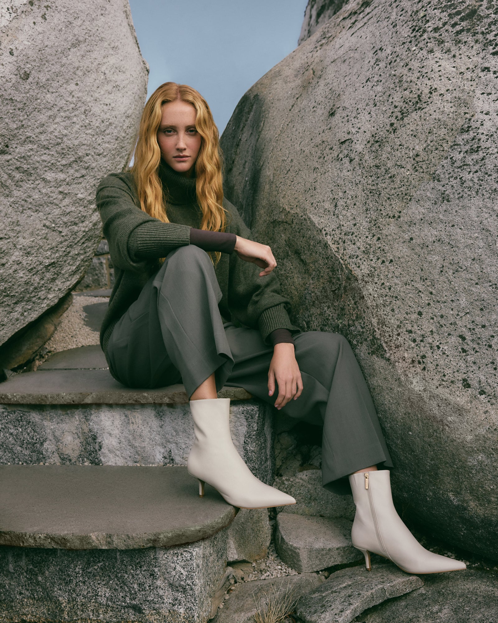 WINNIE Mid Ankle Boots for Women - Off White Leather - Comfortable & Stylish for Casual Wear, Office, and Outdoor Activities