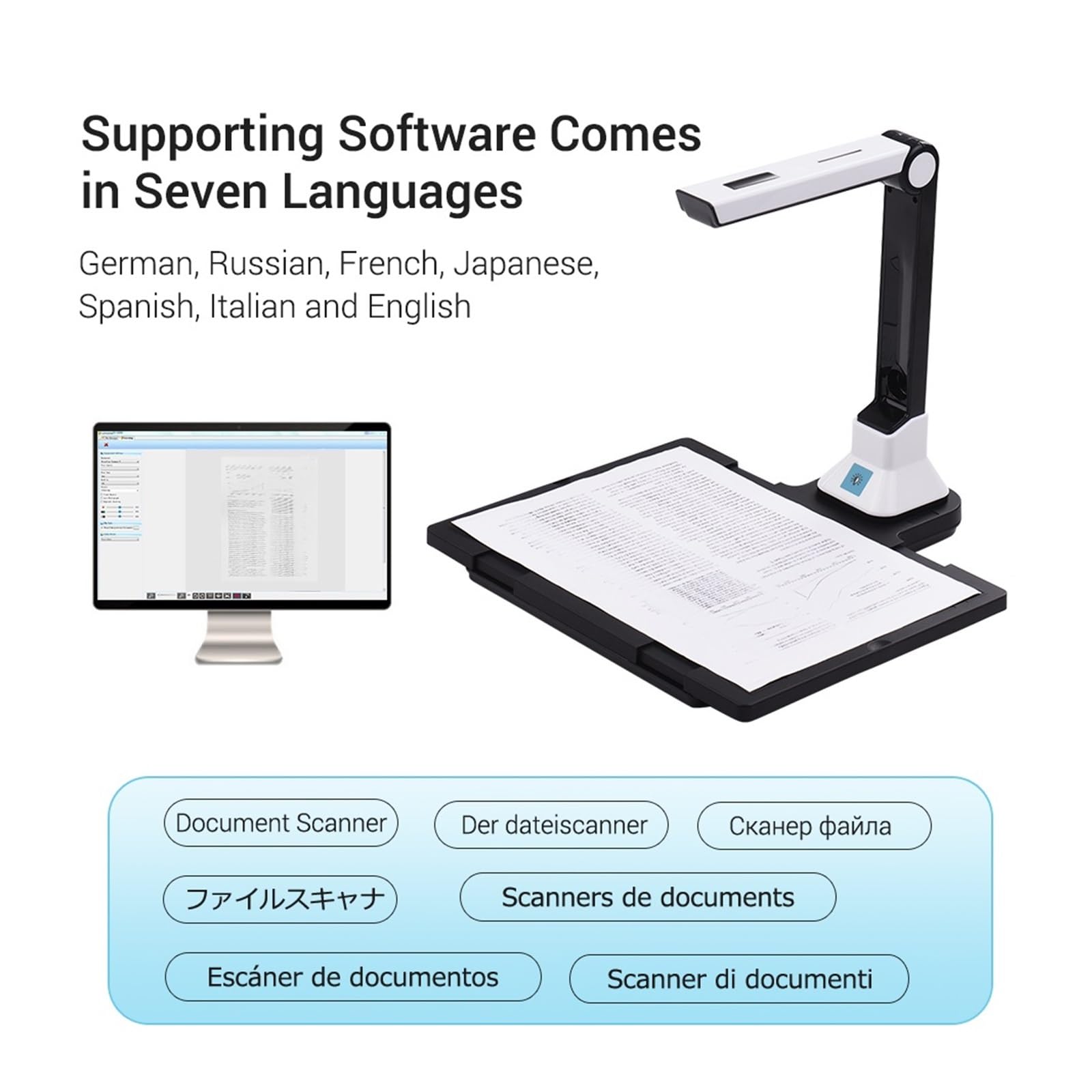 BK50 Portable 10MP A4 Document Scanner - High Resolution Book & File Scanner for Receipts, Invoices, Statements | Perfect for Office, Home & Travel Document Digitization