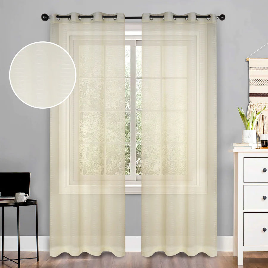 Jackson Striped Sheer Window Curtain Panels - Set of 2 Panels, Light Filtering Sheer Curtains for Living Room, Bedroom, Kitchen - 84 Inches Long, Soft & Airy Textured Fabric
