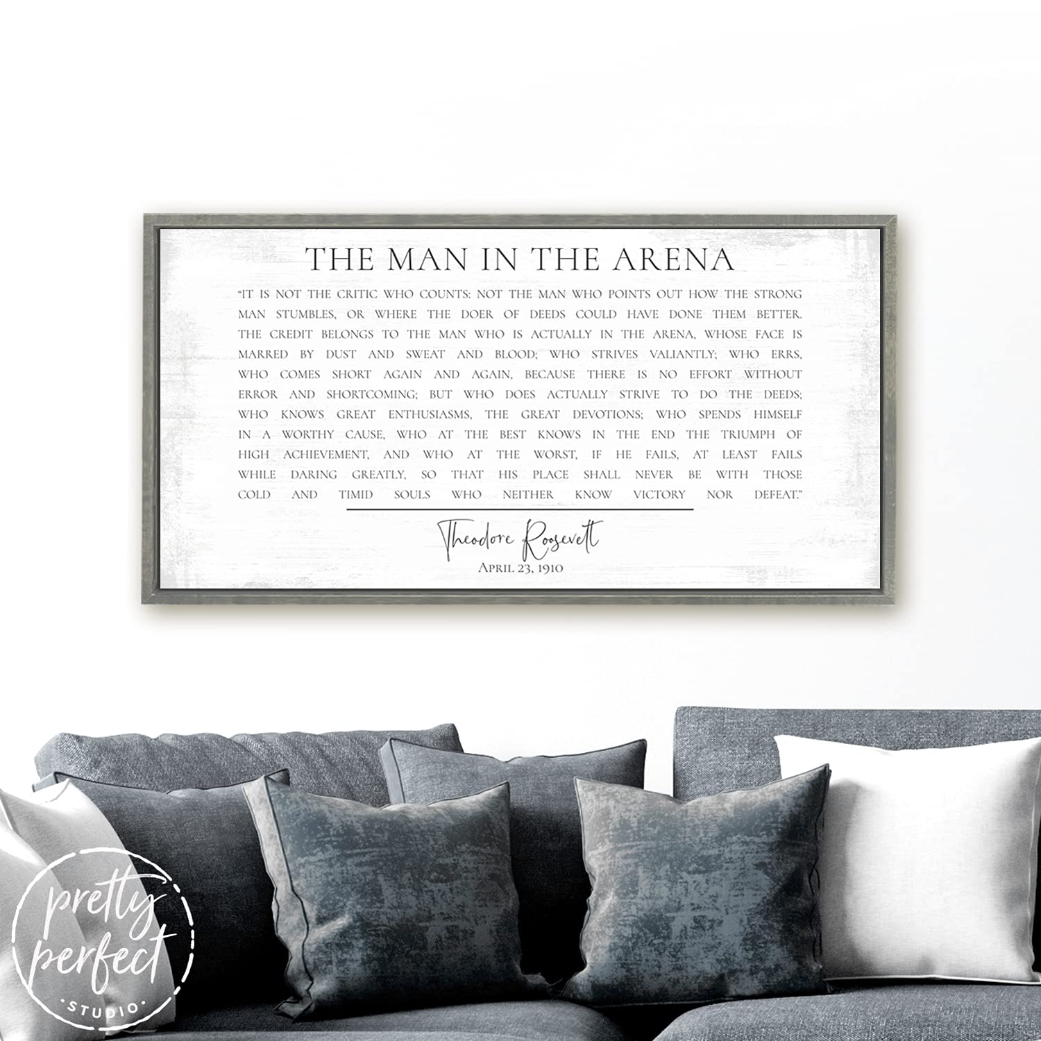 The Man in The Arena Framed Wall Art - Theodore Roosevelt Inspirational Quote Print - Famous Teddy Speech Poster for Home, Office & Gym Decor - Motivational Gift for Men & Women