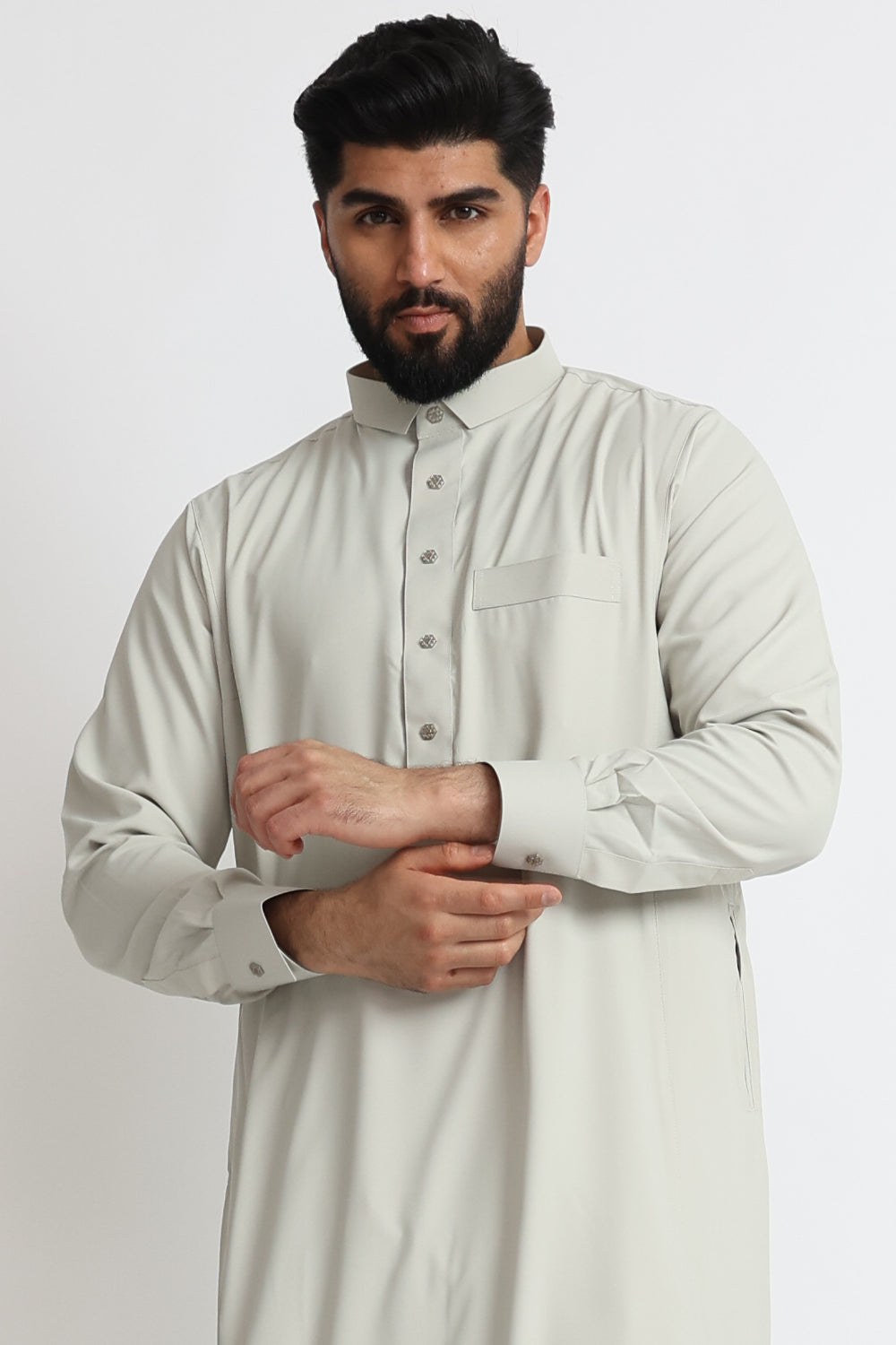 Premium J109 Foggy Grey Tuxedo Thobe for Men - Elegant Islamic Formal Wear - Perfect for Weddings, Eid Celebrations & Special Occasions