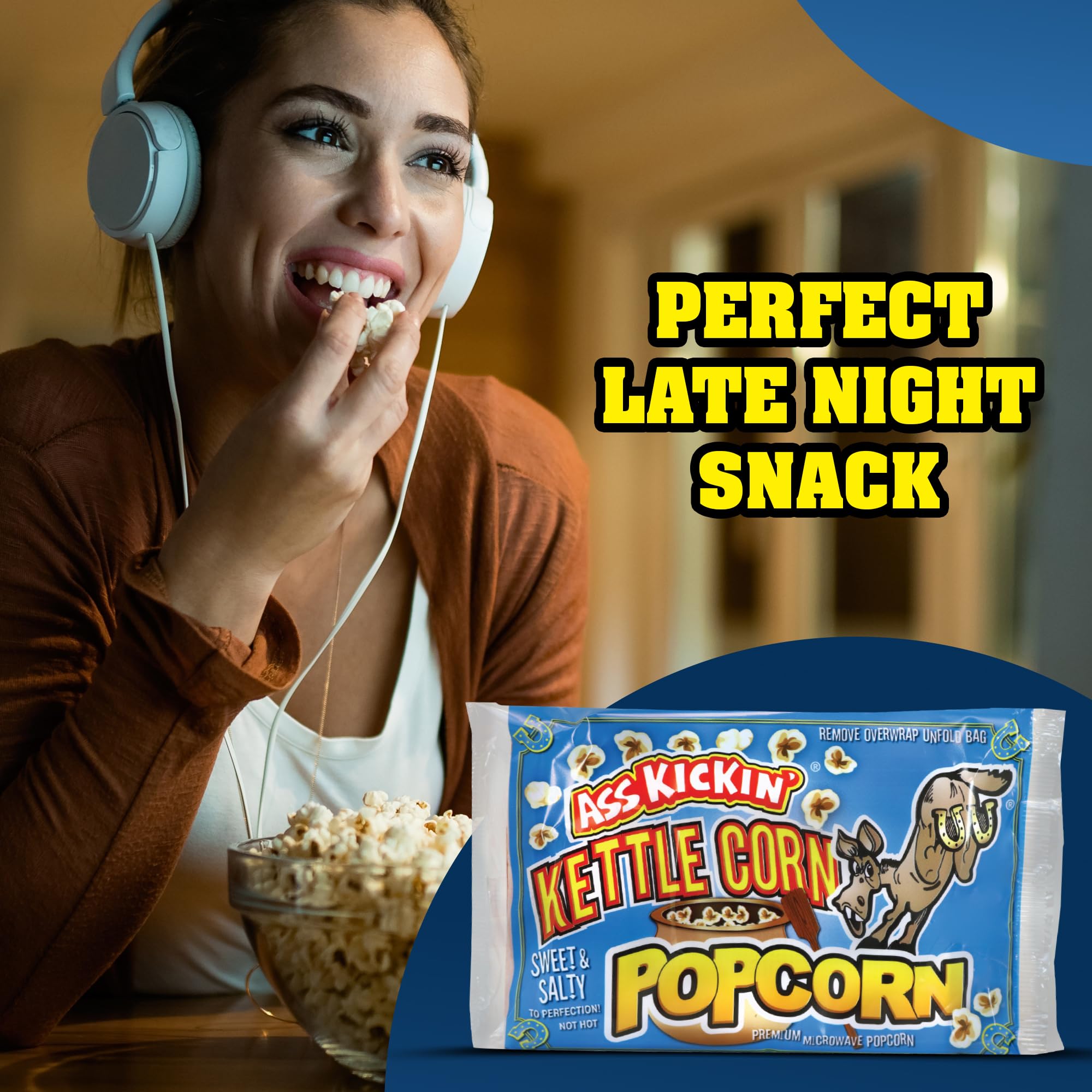 KICKIN’ Kettle Corn Microwave Popcorn - 6 Pack - Sweet & Salty Gourmet Snack - Perfect for Movie Nights, Parties & Gifts