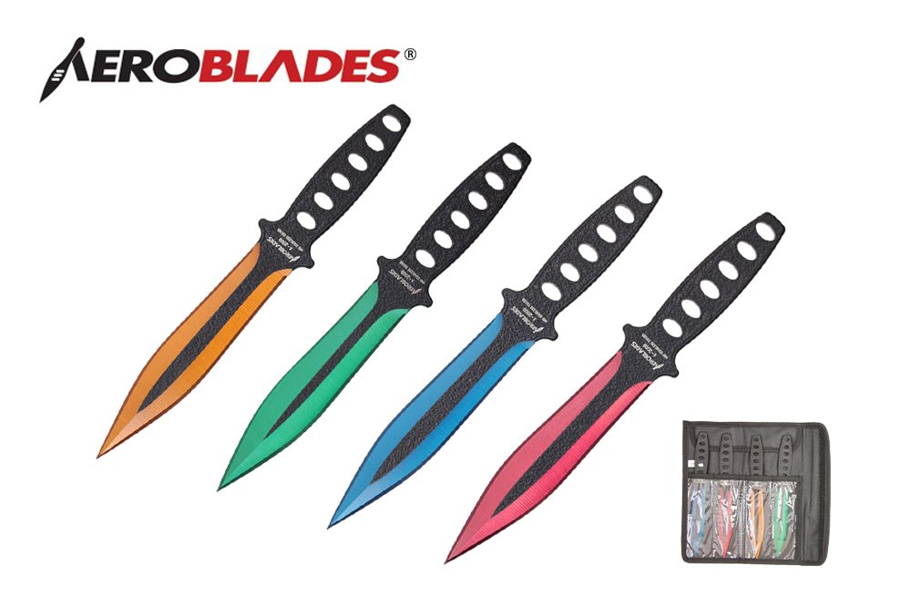 Aeroblades 7.5 Inch 4 Piece Set - Assorted Color Throwing Knives for Outdoor Survival, Camping & Target Practice | Professional Grade Stainless Steel Blades