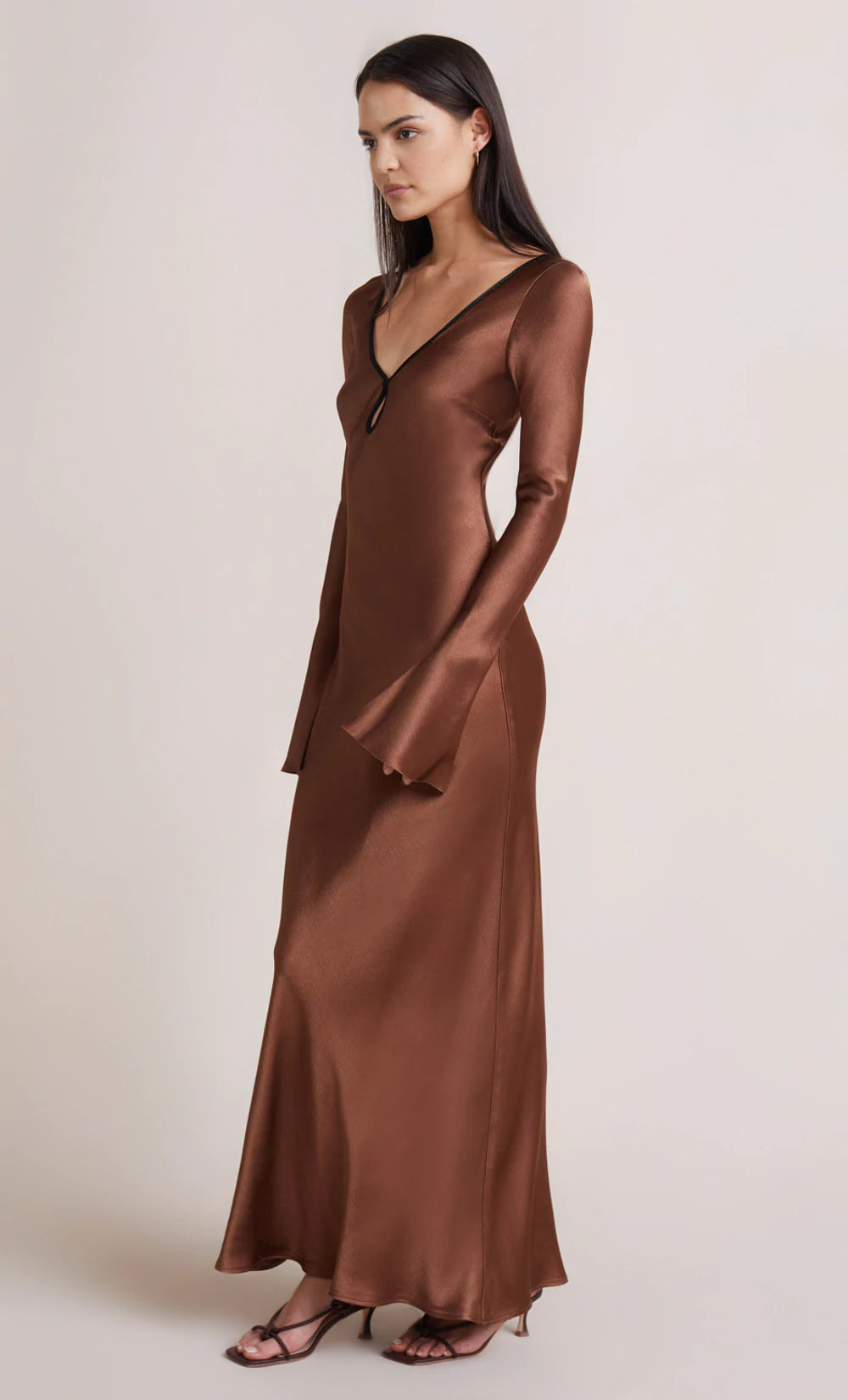 Annika Long Sleeve Maxi Dress in Chocolate Brown - Elegant & Comfortable for Fall, Winter, and Special Occasions