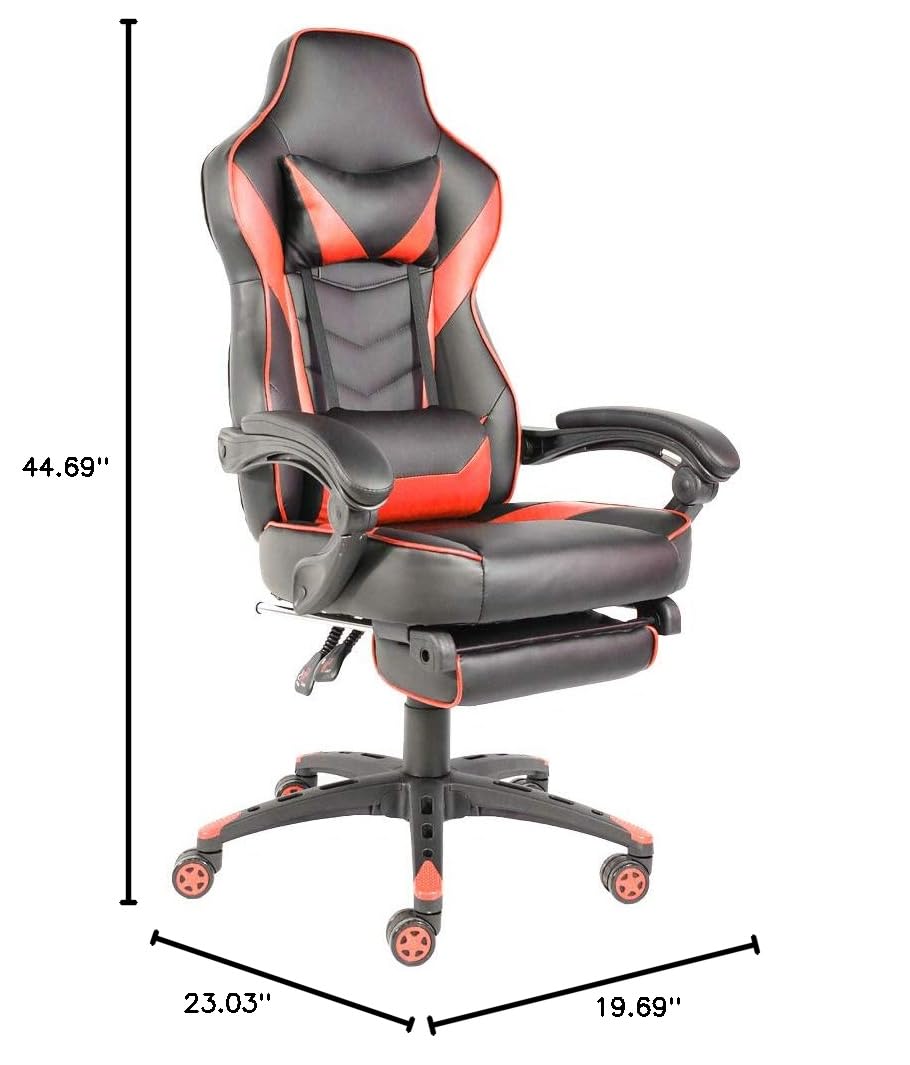 Goujxcy Racing Gaming Chair - Ergonomic High-Back C-Type Foldable Nylon Footrest Computer Desk Office Chair for PC Gaming, Work & Home Use