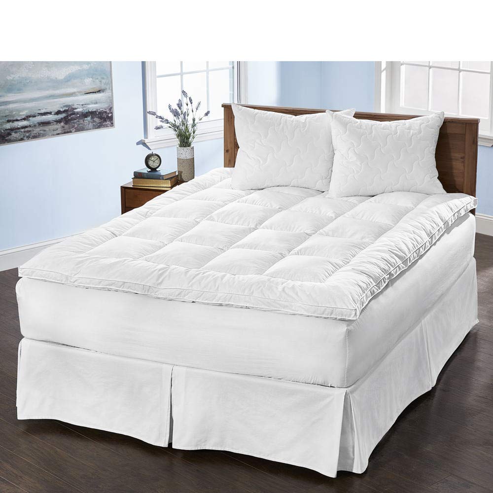 Premium Queen Size Featherbed Topper - 100% Cotton Cover with Soft White Feathers for Ultimate Comfort | Perfect for Mattress Enhancement, Guest Beds & Luxury Bedding Upgrade