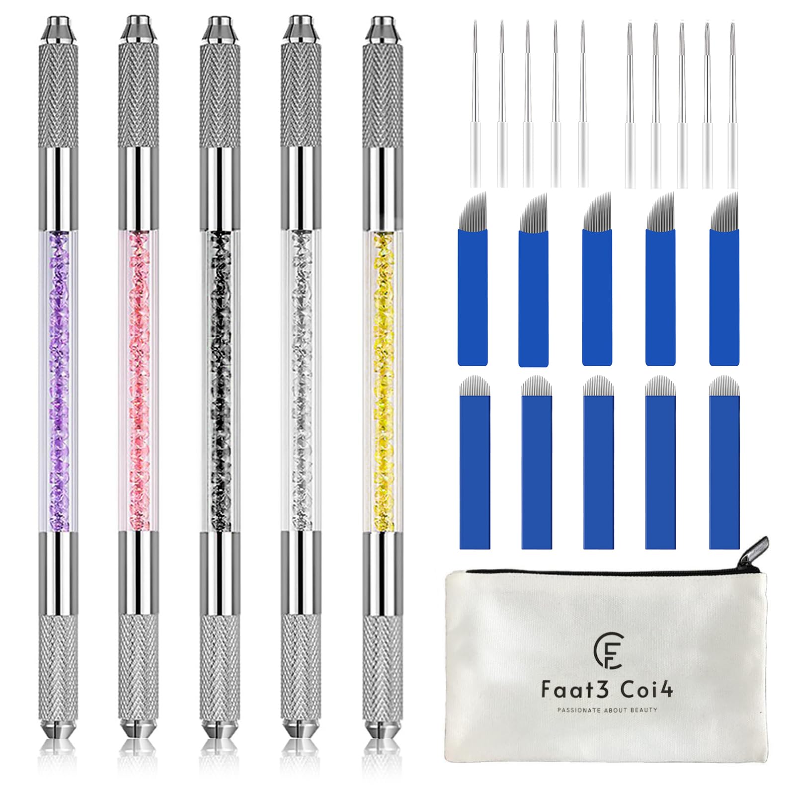 Microblading Pen Set - 5 Piece Double Sided Manual Eyebrow Tattoo Kit with Microblade Tools for Professional Salon & Home Makeup Supplies - Perfect for Eyebrow Shaping & Enhancement