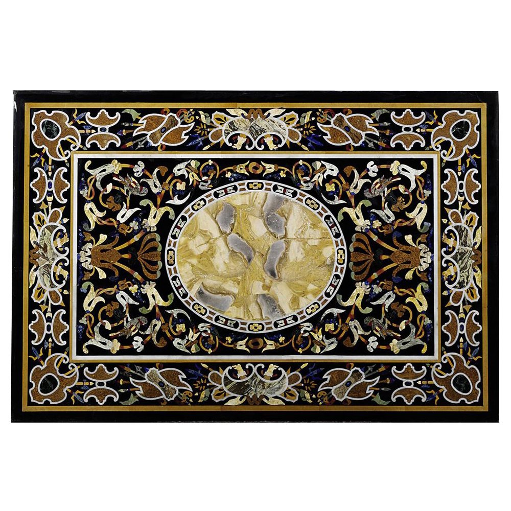 Handmade Marble Inlay Side Dining Table Top - Elegant Craftsmanship for Home Decor, Living Room, Dining Room & Office Use
