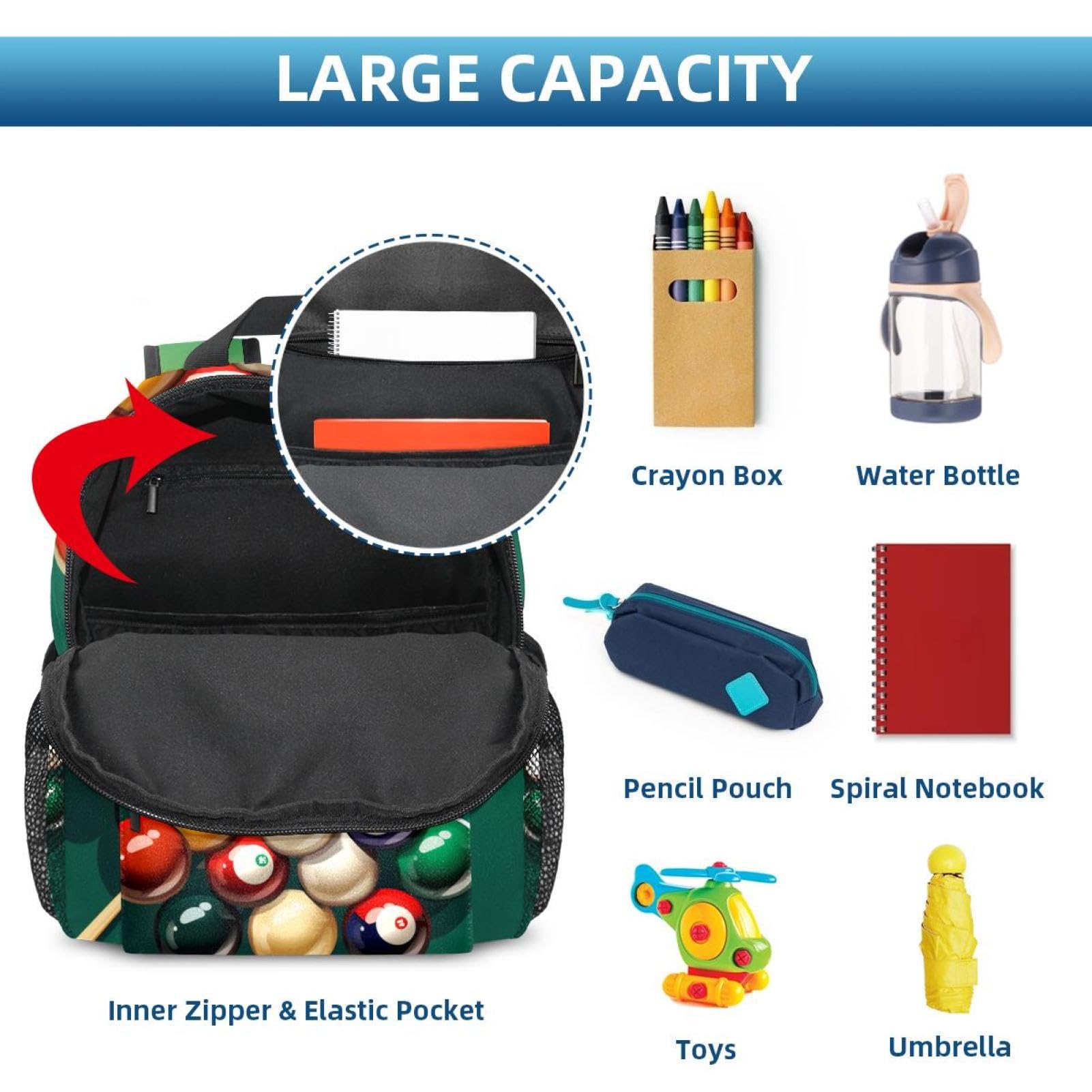 Stylish Travel Backpack for Women & Men - Durable Laptop Backpack with Billiard Design - Perfect for Work, School, Gym & Outdoor Adventures